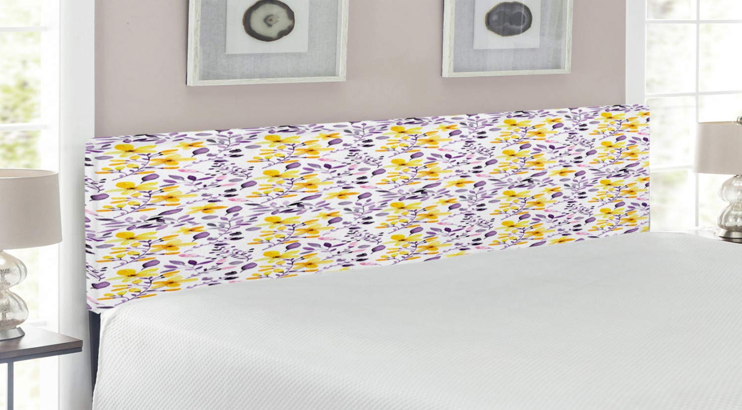 Ambesonne King Size Headboard - Yellow Wildflowers Upholstered for Bedroom Decor