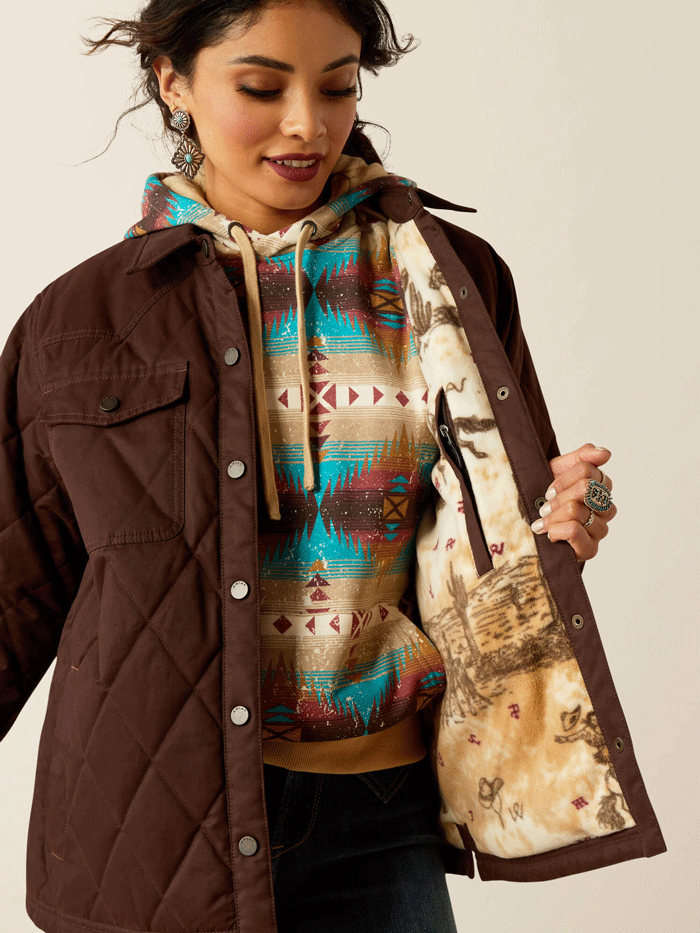 Ariat Women's Grizzly Quilted Barn Jacket - Dark Brown | Water-Resistant Winter Coat for Horseback Riding & Outdoor Activities