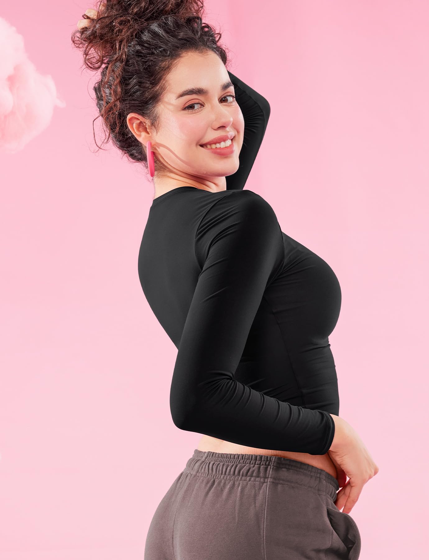 YEOREO Women's Long Sleeve Crew Neck T-Shirt - Y2K Fashion Double Lined Basic Top for Workout, Undershirt & Casual Wear | Perfect for Gym, Office & Everyday Outfits