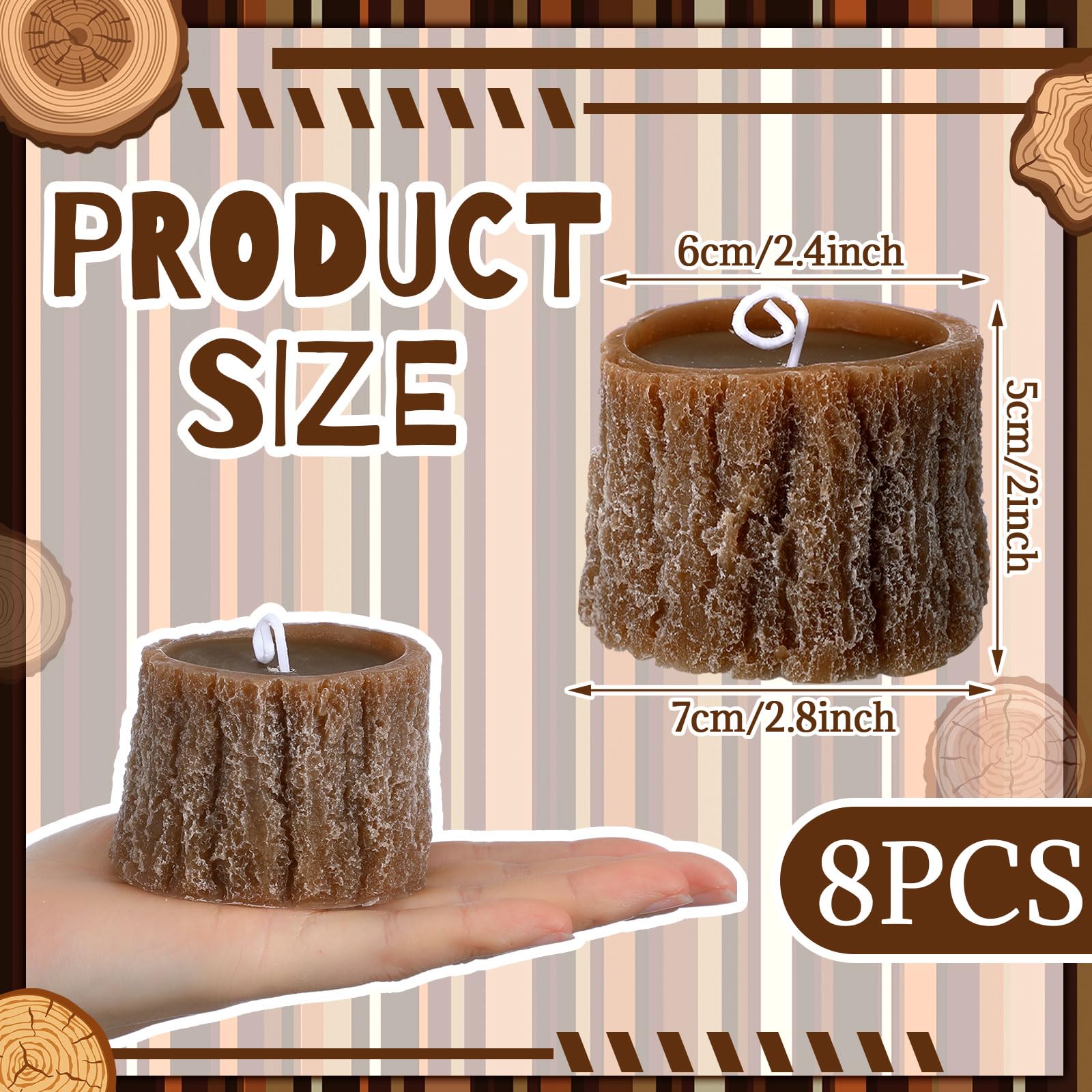 8 Pcs Christmas Scented Soy Candles Set - Handmade Tree Stump Tealight Candles 2.53 Inch, Rustic Bark Design for Holiday Home Decor | Perfect for Winter Mantel, Christmas Table Centerpiece & Cozy Gift Giving