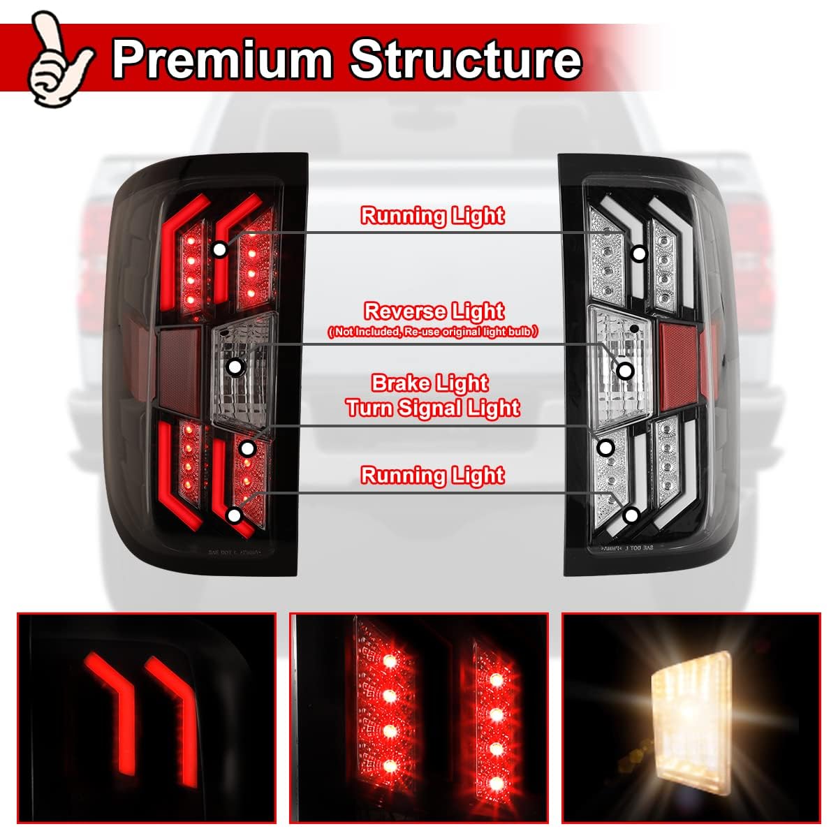 Nixon Offroad LED Tail Lights for 2014-2018 Chevy Silverado 1500 & 2015-2019 Silverado 2500/3500 HD - Clear Lens Replacement Rear Lamps Assembly (1 Pair) - Durable Waterproof Design for Off-Roading, Truck Upgrades & Night Driving