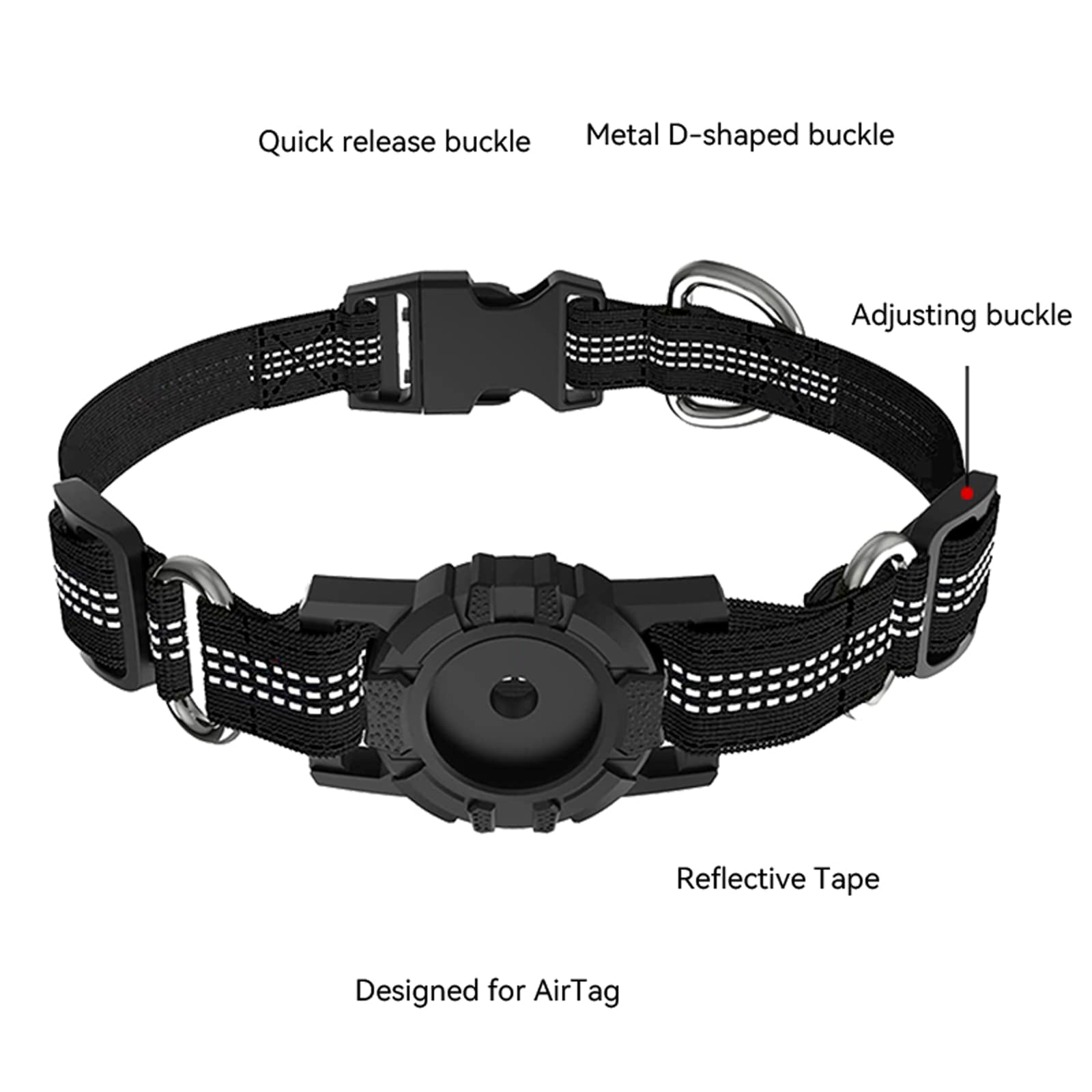 Adjustable Reflective Apple AirTag Dog Collar with Holder - Soft Nylon Pet Collar for Small Medium Large Dogs (L, Red) - Perfect for Night Walks & Pet Safety Tracking