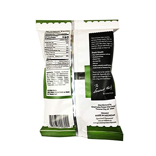 GREAT LAKES Pickled Jalapeno Flavored Potato Chips - Crunchy Snack Chips - 8oz Bag - Perfect for Parties, Picnics & Game Day Snacking