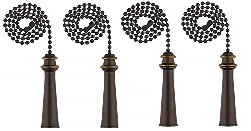 **Ciata 4-Pack Ceiling Fan Pull Chain Extender - Oil Rubbed Bronze Finish with 12-Inch Beaded Chain - Decorative Trophy Fan Pulls for Easy Fan Control - Perfect for Bedroom, Living Room, and Patio**