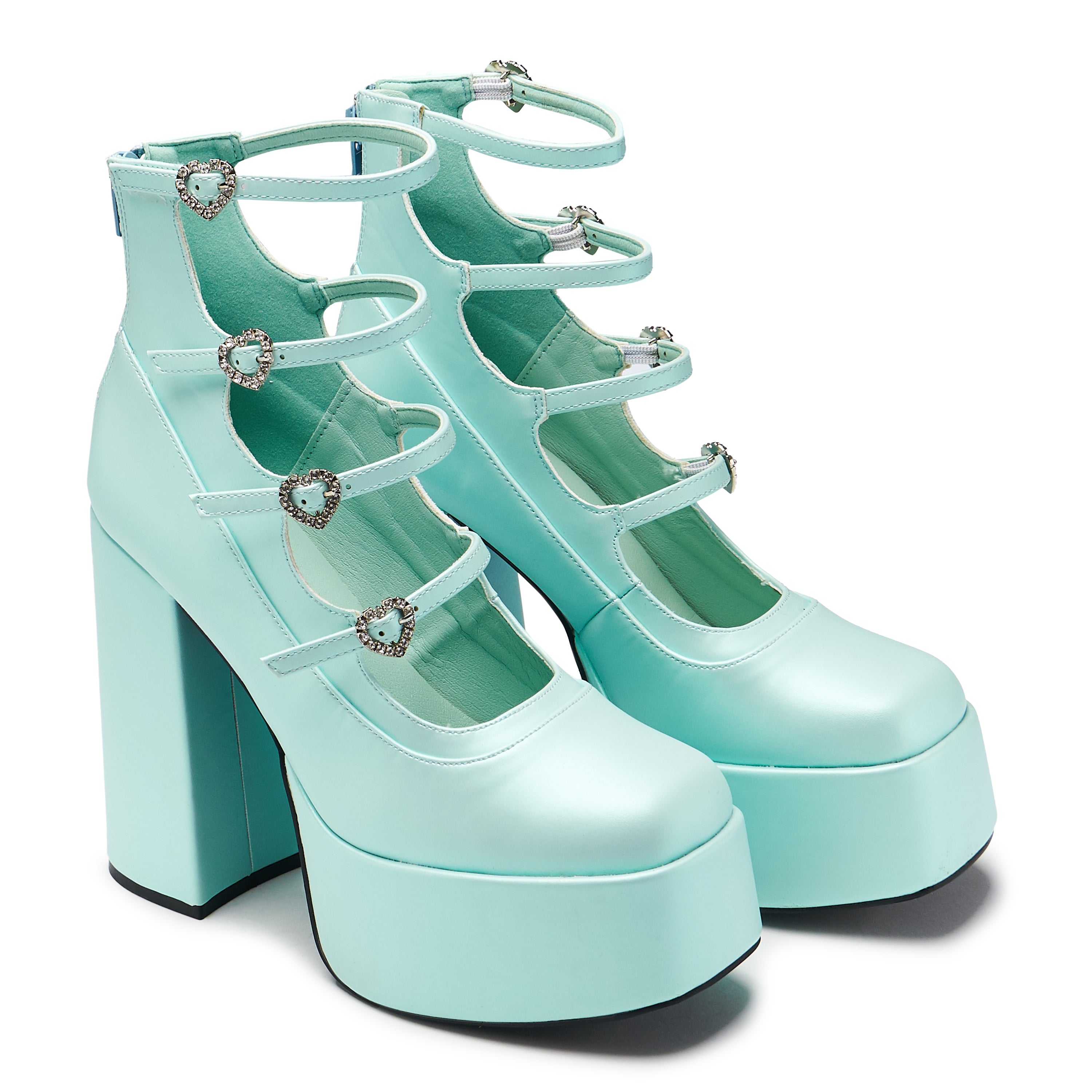 Pearl Dewdrop Platform Heels for Women - Blue Chunky High Heels | Perfect for Parties, Weddings & Evening Events