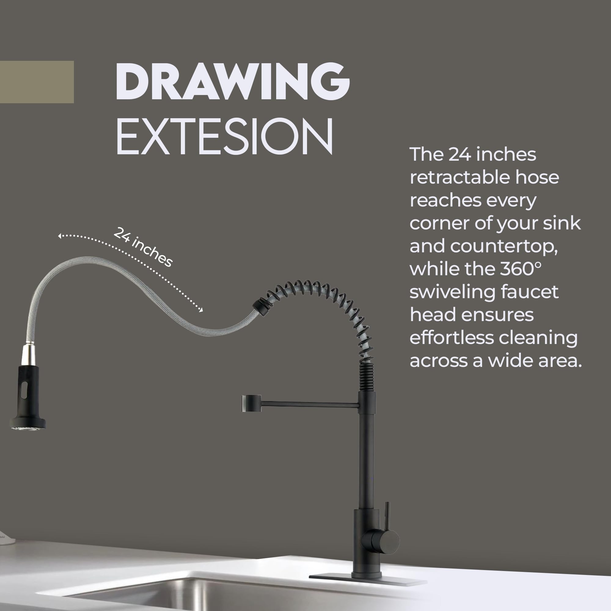 SOFTINOX High Arc Single Handle Pull Down Sprayer Kitchen Faucet - RV Stainless Steel Modern Design with Flexible Hose - Black Finish for Stylish Kitchen Upgrades
