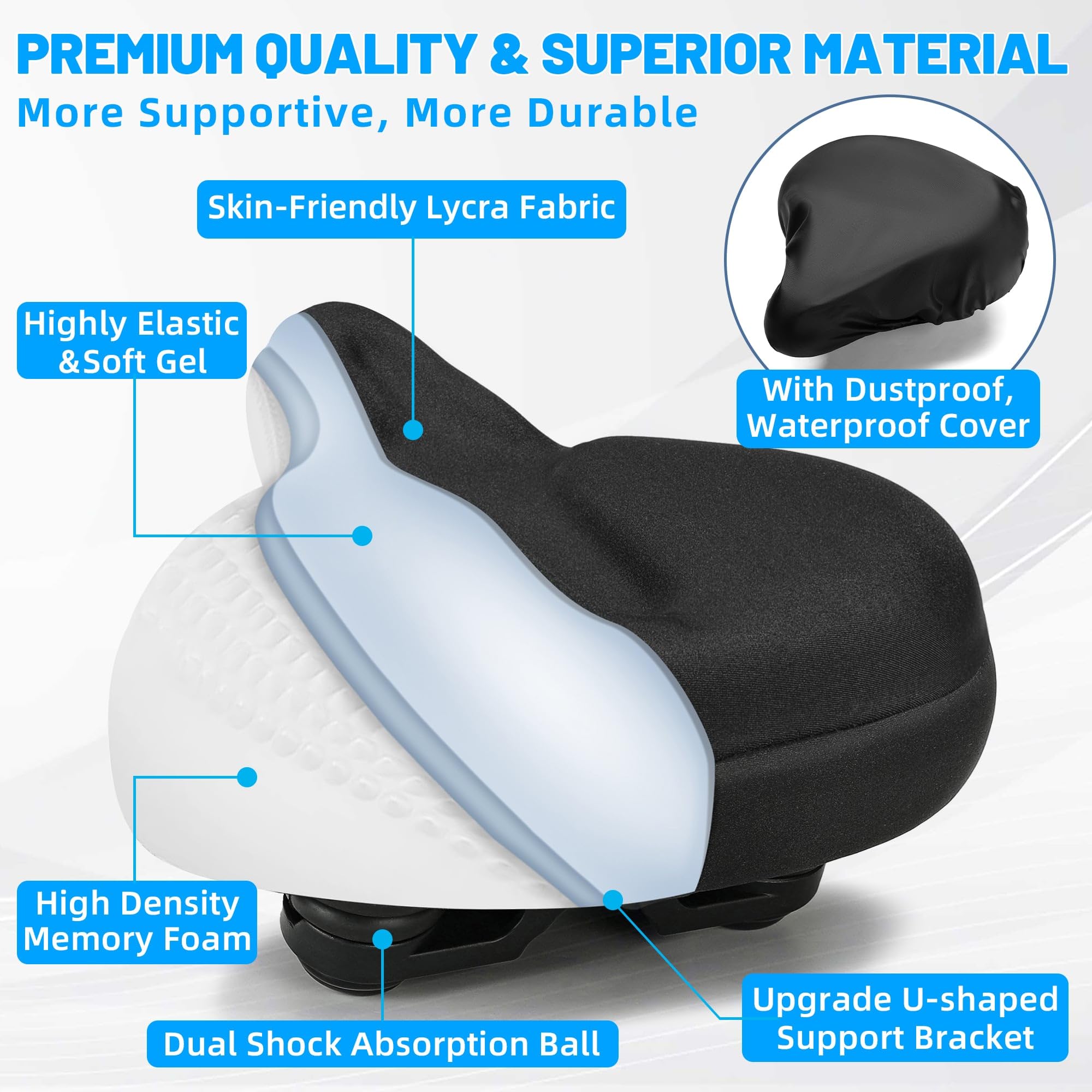 **Extra Wide Comfortable Gel Bike Seat for Men & Women - Oversized Bicycle Saddle Cushion with Soft Padding - Perfect Replacement for Peloton, Exercise, Mountain, Cruiser & City Bikes - Ideal for Long Rides & Indoor Cycling**