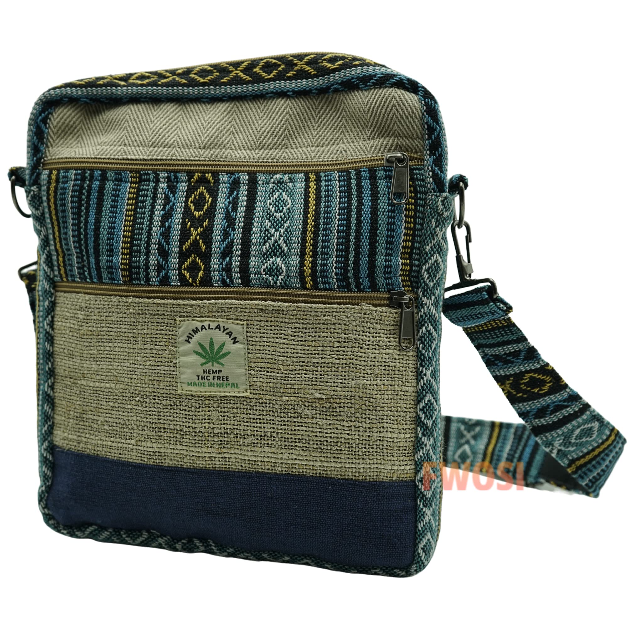 Handwoven Hemp Crossbody Bag - Eco-Friendly Himalayan Hemp Shoulder Bag with Zipper & Pocket - Bohemian Travel Purse for Men & Women - Perfect for Festivals, Beach Trips & Daily Use