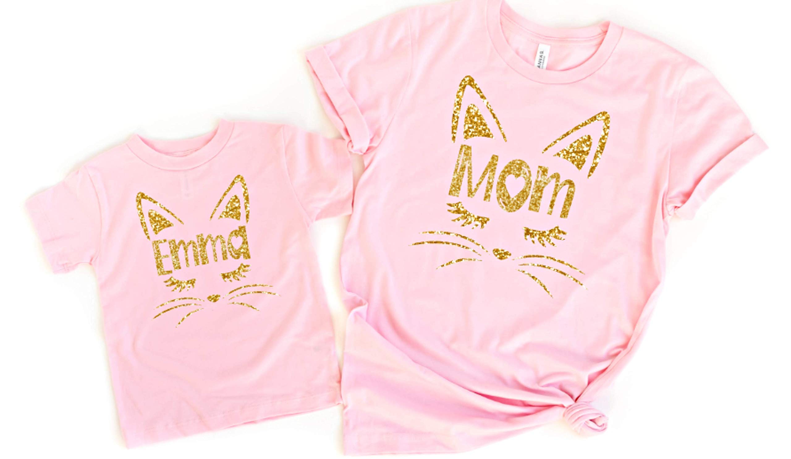 Pink Mommy and Me Matching Shirts - Personalized Mother Daughter Outfits | Cute Kitten Print Toddler T-Shirt | Perfect for Family Photos, Birthday Gifts & Mother's Day
