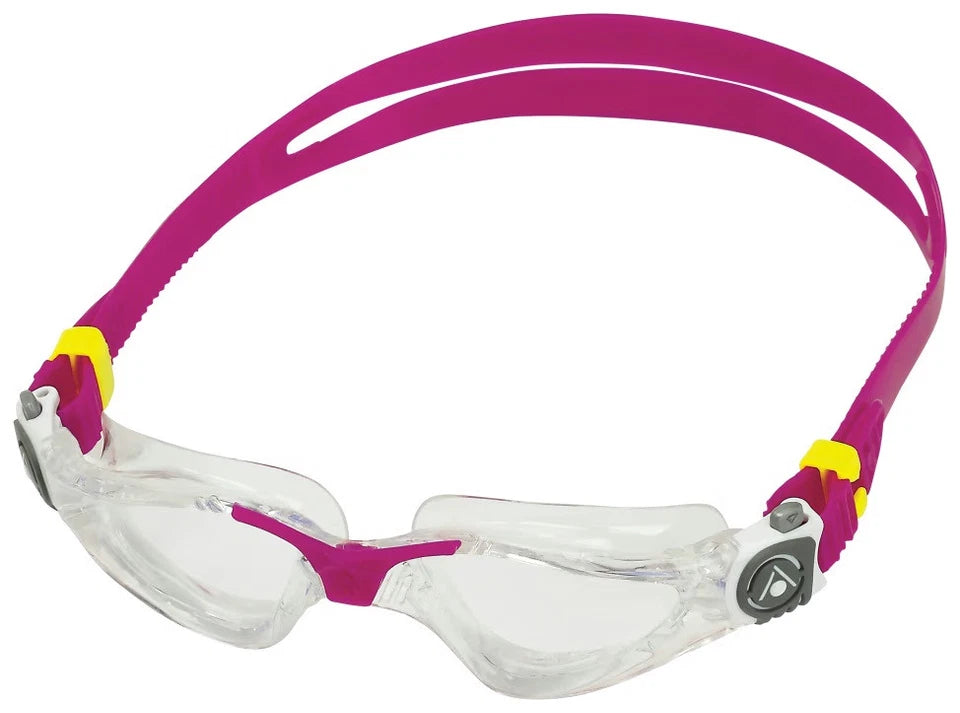 Aqua Sphere Kayenne Compact Adult Swim Goggles - Small Fit, Raspberry Color with Clear Lens - Perfect for Lap Swimming, Training & Competitive Swimming