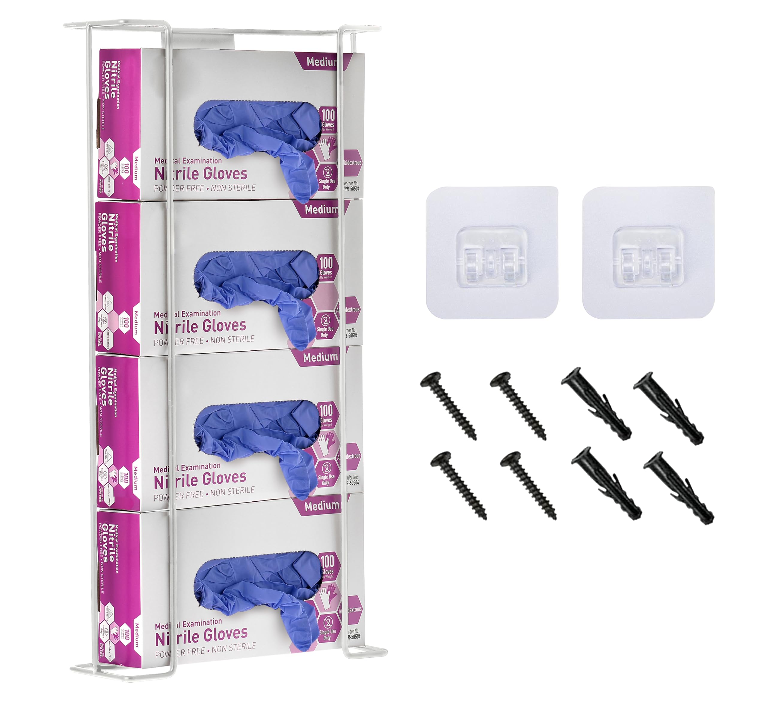 Alpine Wall Mount Glove Holder - Wire Dispenser for Latex & Disposable Gloves, Fits 4 Boxes (White) - Perfect for Kitchen, Garage, Medical Office & Workshop Organization