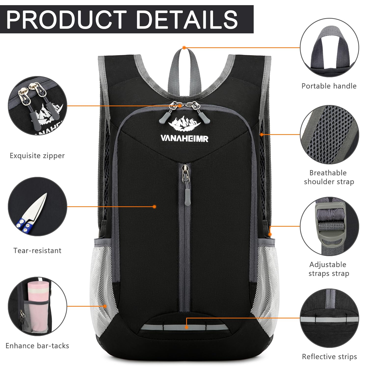 Esup 15L Lightweight Foldable Hiking Backpack - Compact Travel Daypack for Camping, Hiking & Outdoor Adventures - Water-Resistant Packable Backpack for Women & Men (Black)