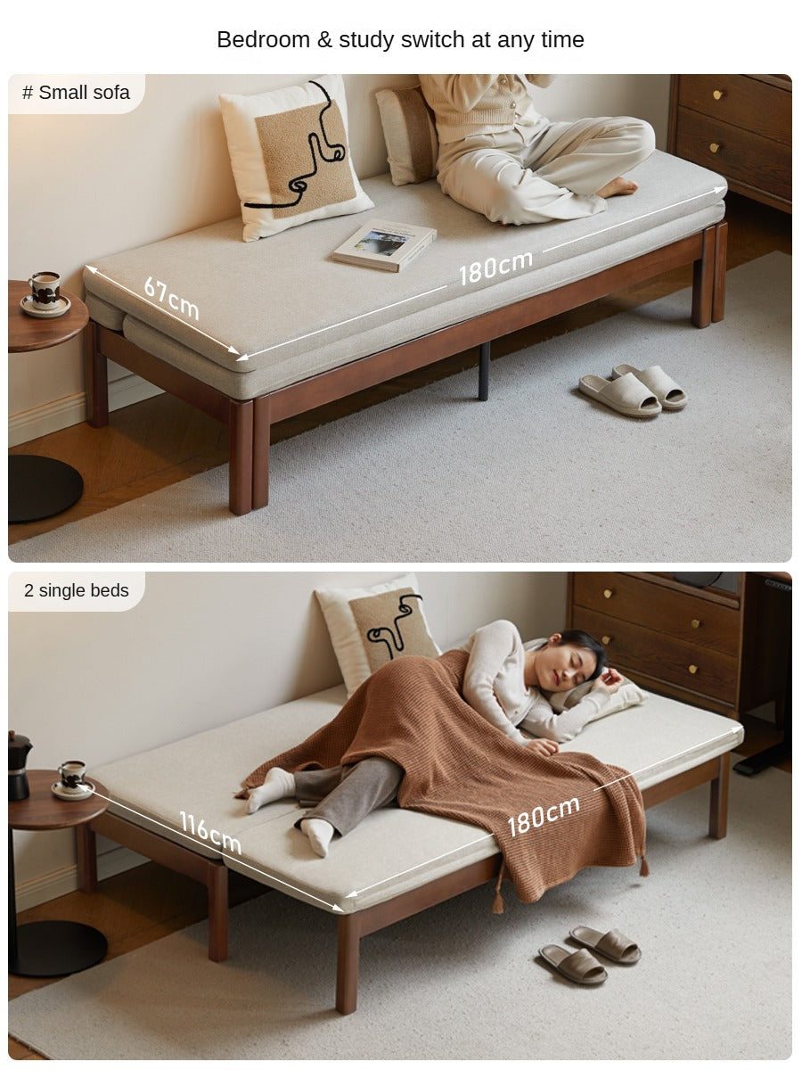 Beech Solid Wood Folding Sofa Bed - Convertible 2-in-1 Furniture for Small Spaces, Guest Room & Studio Apartments