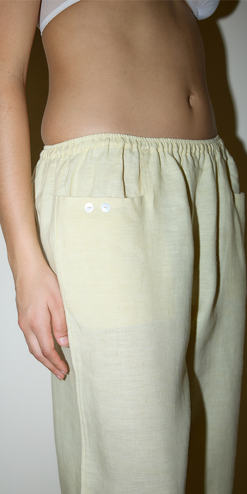 Linen Square Pocket Pants for Women - Soft Butter Yellow Casual Trousers | Perfect for Summer, Beach, and Relaxing Outfits