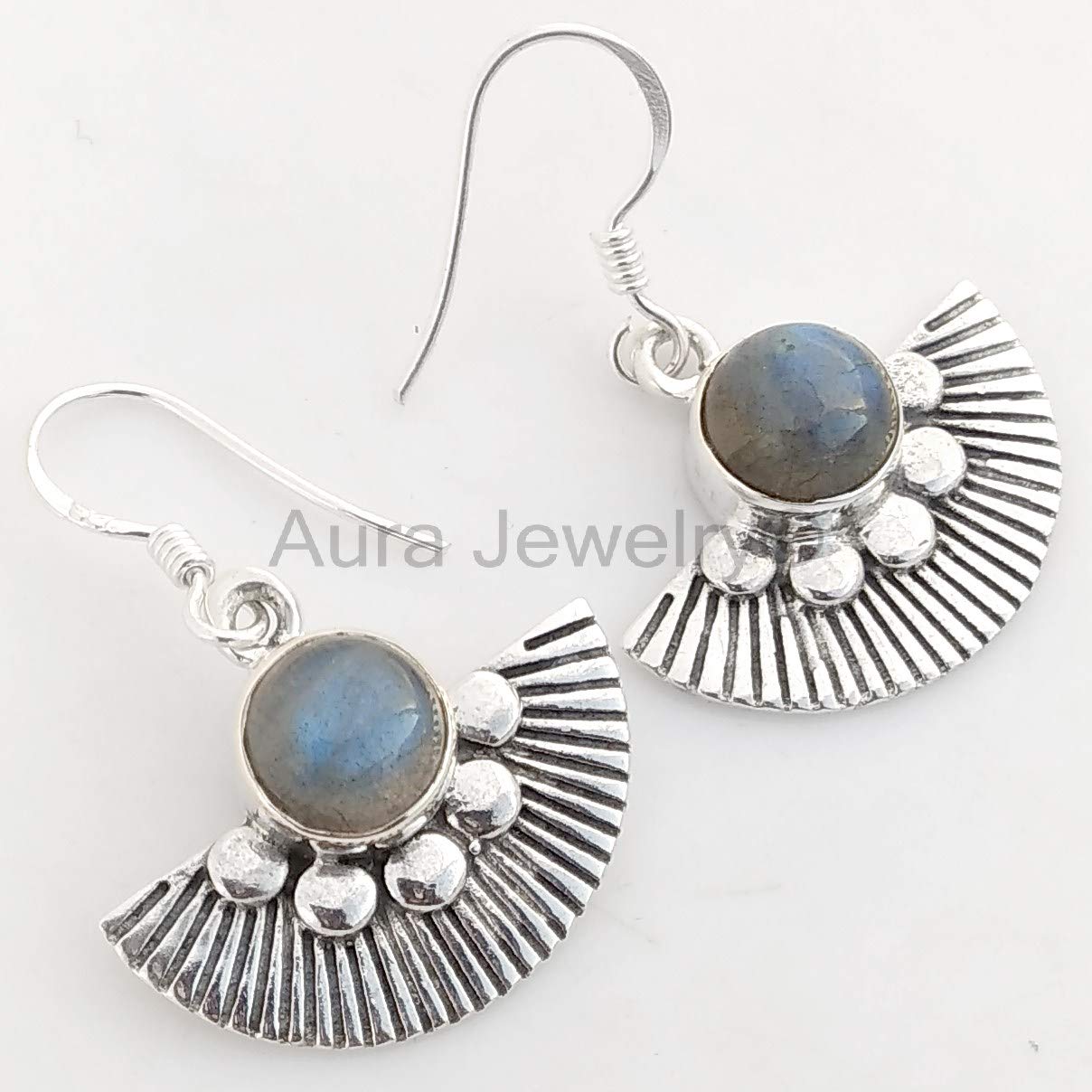 925 Sterling Silver Earrings for Women - Genuine Turquoise Dangle Earrings with Bezel Set Round Blue Gemstone | December Birthstone Jewelry | Hypoallergenic Minimalist Earrings | Perfect Halloween Gift, Birthday Present & Everyday Wear