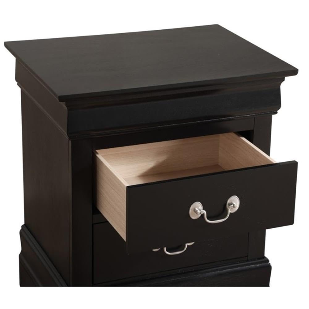 Black Louis Phillipe 2-Drawer Nightstand by Glory Furniture - Elegant Bedside Table for Bedroom, Guest Room, or Nursery Storage