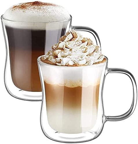 Ecooe 12 oz Double Walled Glass Coffee Mug Set of 2 - Insulated Borosilicate Heat Resistant Cups for Latte, Cappuccino & Tea - Perfect for Home, Office & Gifts