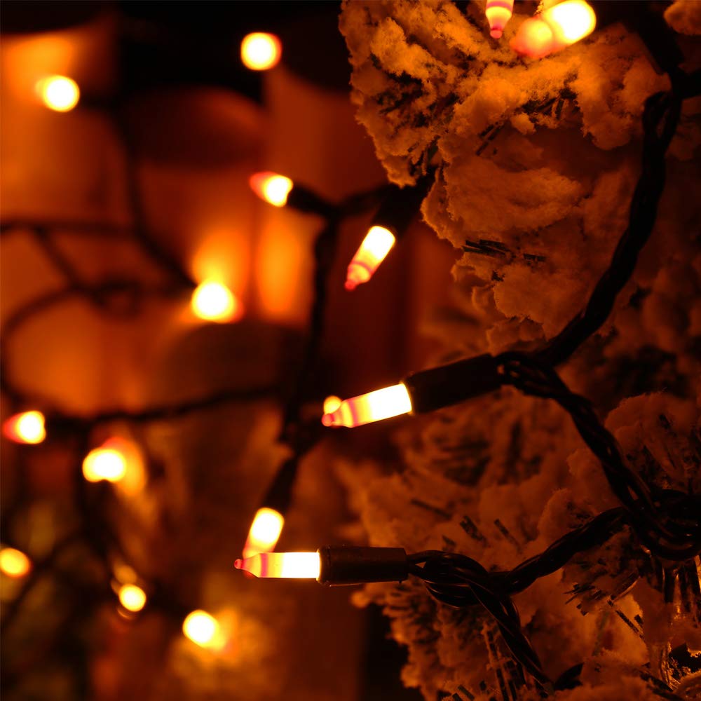 Halloween String Lights - 24ft 100 LED Orange & Yellow Mini Bulbs, Indoor/Outdoor Halloween Decorations for Yard, Garden, Party, Home, Holiday | Perfect for Halloween Porch Lighting & Spooky Atmosphere