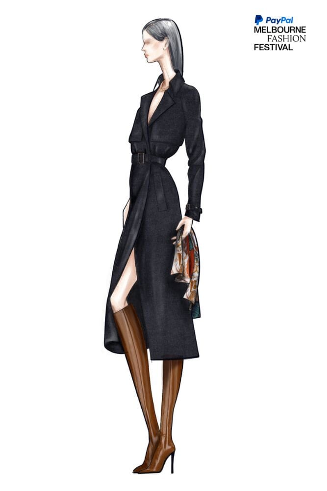 LOOK 9 Maddie Long Trench Coat - Denim Wool Gabardine Waterproof Jacket for Women | Classic Fall Winter Outerwear for Work, Travel & Formal Occasions