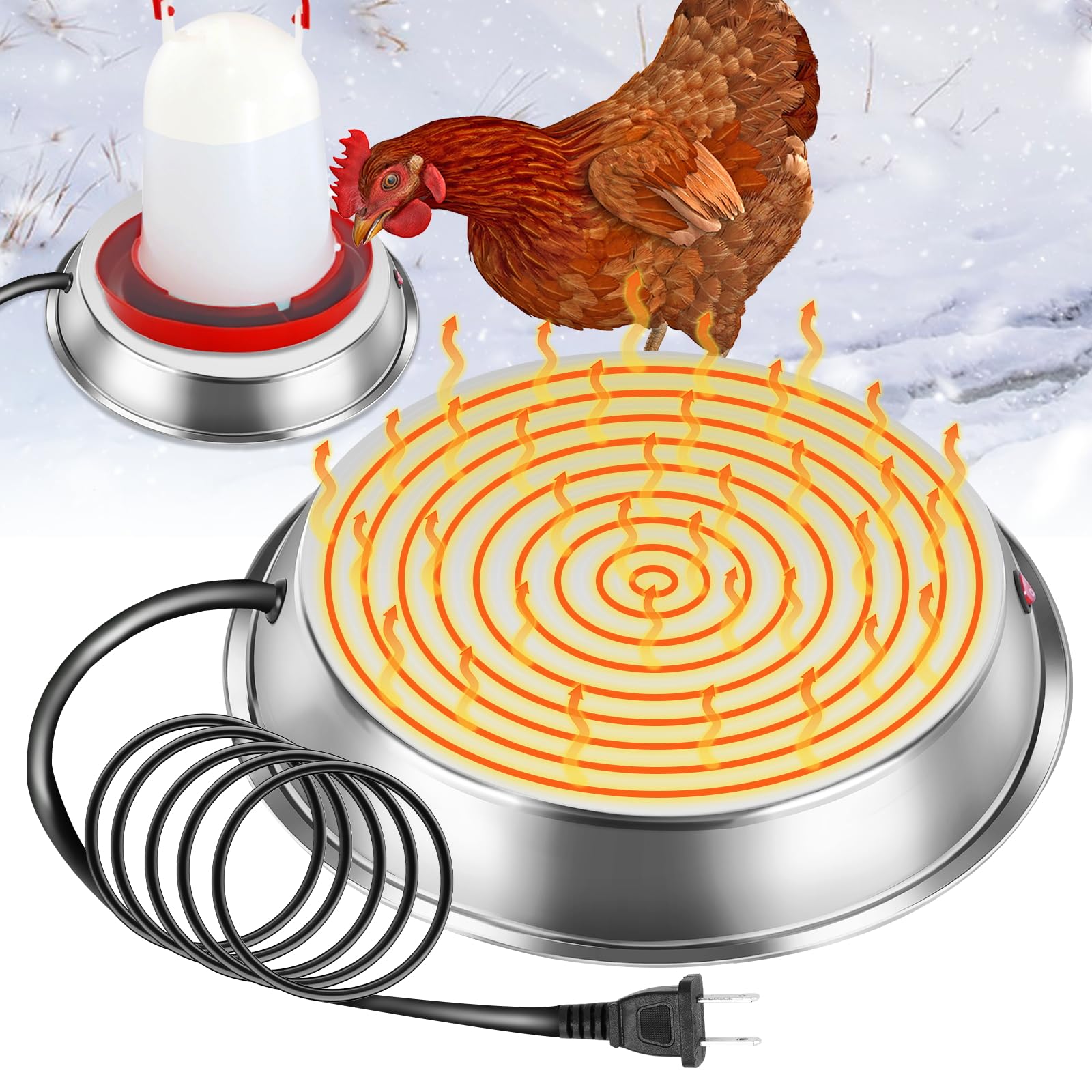 Heated Chicken Waterer for Winter - Automatic Poultry Water Heater Base with Rapid & Continuous Heating - Keep Chickens Hydrated in Cold Weather - Ideal for Coops, Farms, and Backyard Flocks