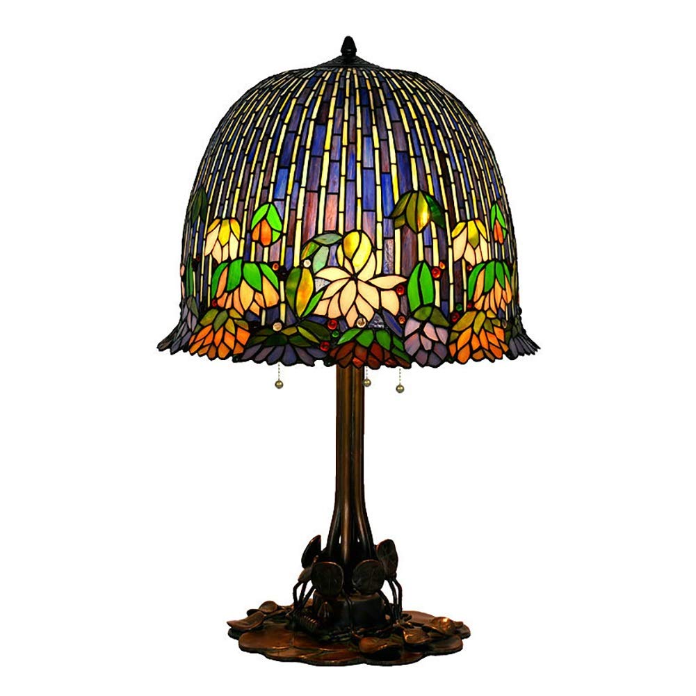 18 Inch Tiffany Style Banker Lamp - Copper Water Lily Decorative Table Lamp for Bedside, Living Room & Office - Vintage American Retro Design (Color: A) - Perfect for Reading, Study & Home Decor