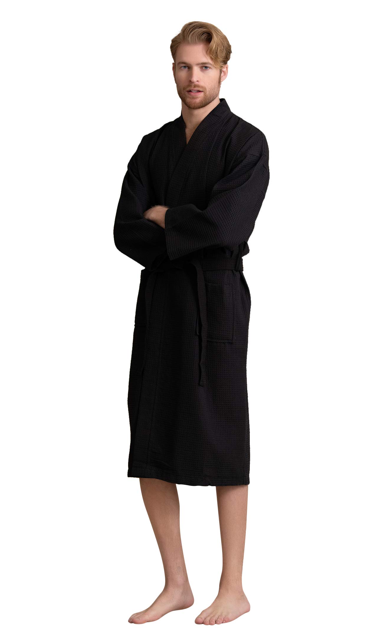 Premium Soft Touch Linen Waffle Bathrobe for Men - Luxurious Square Pattern Cotton Robe - Perfect for Spa, Hotel, and Home Relaxation