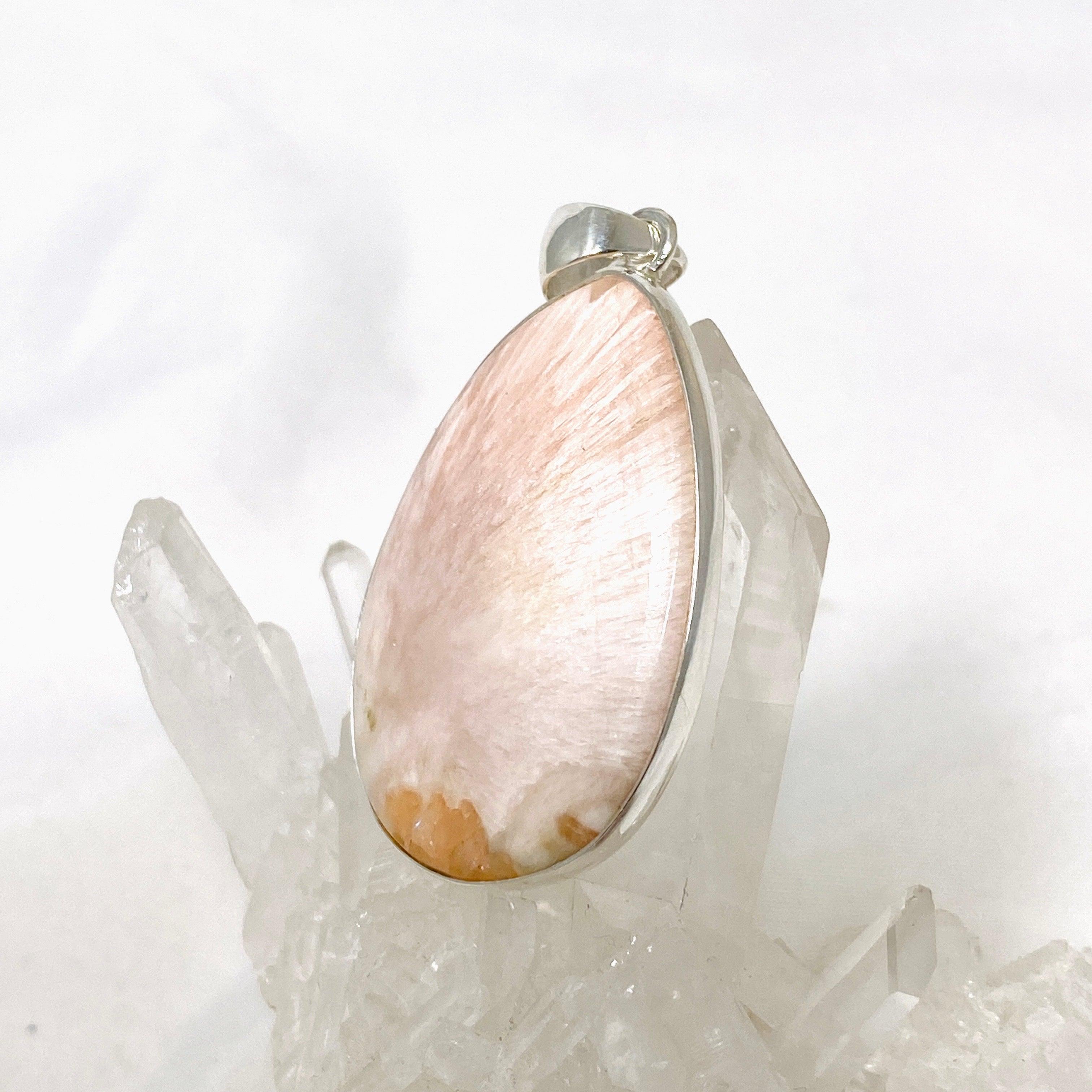 Natural Peach Scolecite Teardrop Pendant Necklace KPGJ4522 - Healing Crystal Jewelry for Meditation, Energy Balancing & Spiritual Growth