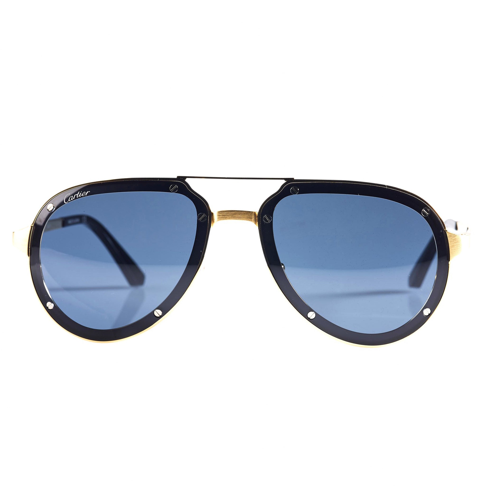 Cartier CT0195S 003 Santos De Cartier Black Gold Sunglasses for Men & Women - Luxury Designer Shades for Driving, Travel & Fashion Accessories