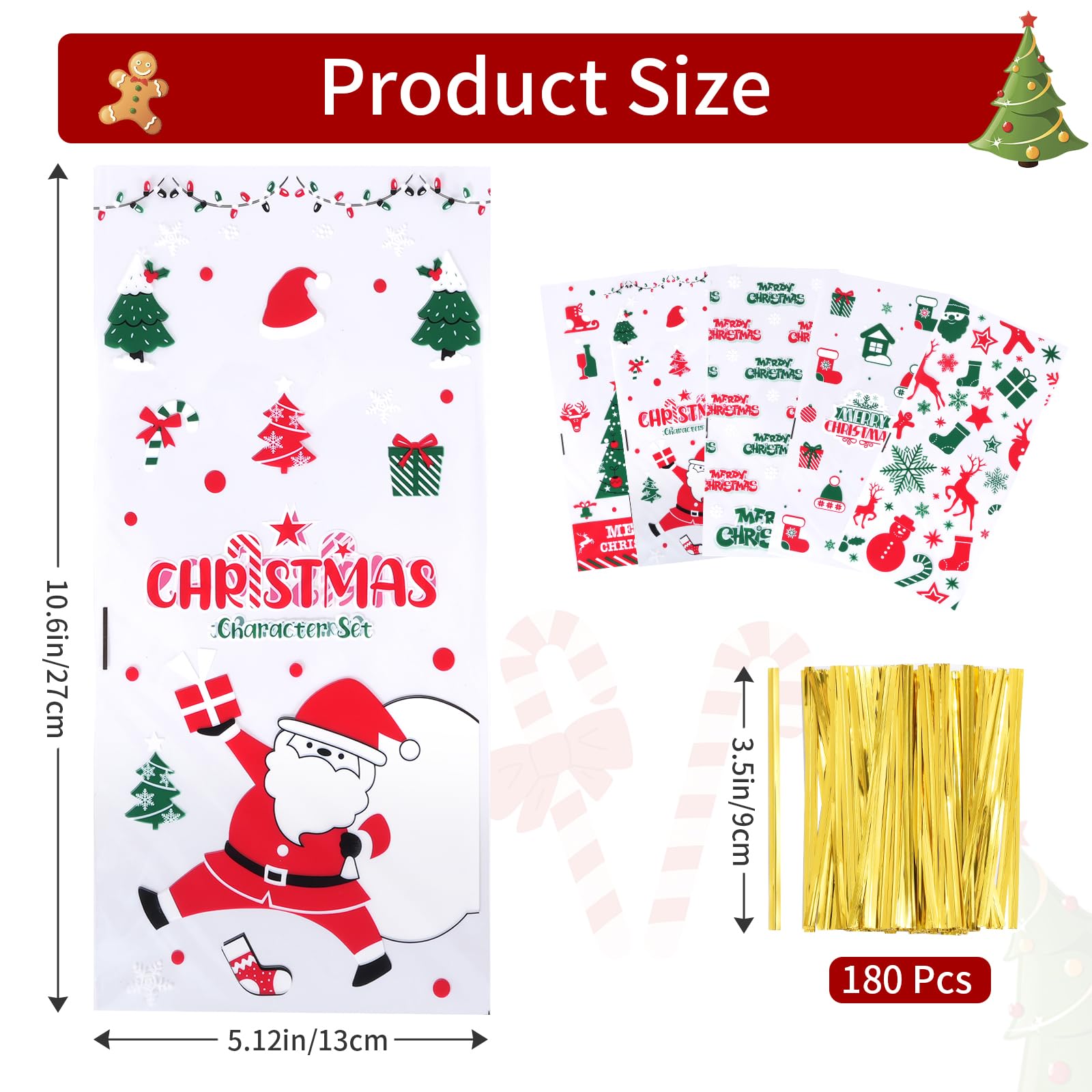 BBPOOL 150pcs Clear Christmas Treat Bags with Twist Ties - Cellophane Goodie Bags for Cookies, Candy & Holiday Gifts - Perfect for Christmas Parties, School Events & Gift Wrapping
