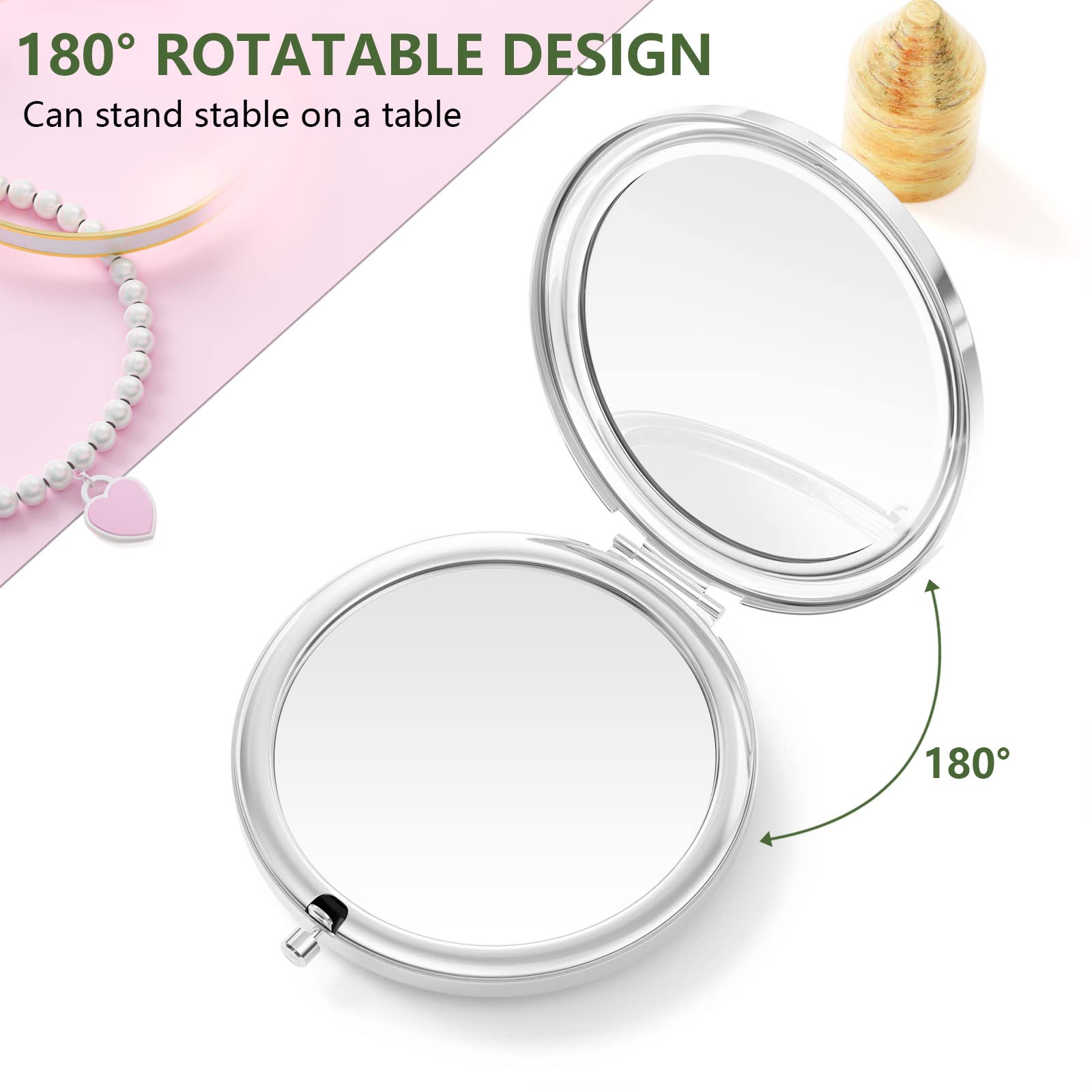 Nipichsha Compact Travel Mirror 2X/1X Magnification - Portable Folding Makeup Mirror for On-the-Go