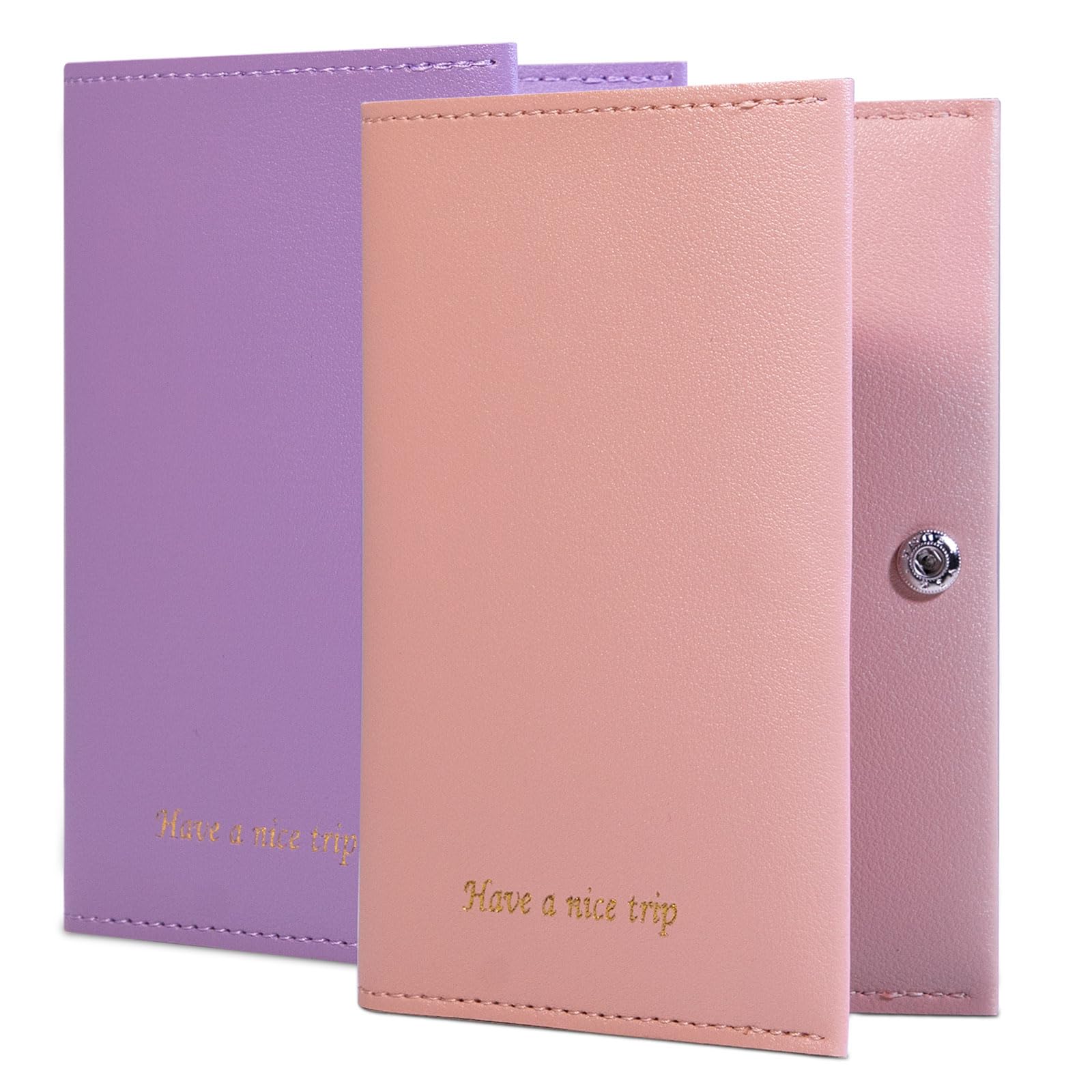Premium RFID Blocking Passport Holder for Women & Men - Leather Travel Wallet Cover with Multiple Pockets for ID, Cards & Cash - Ideal for Family Vacations, Business Trips & International Travel (Pink & Purple)