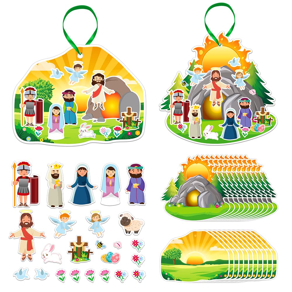 FaCraft 24 Easter Craft Kits for Kids - Religious Sticker Scenes for Sunday School & Bible Study