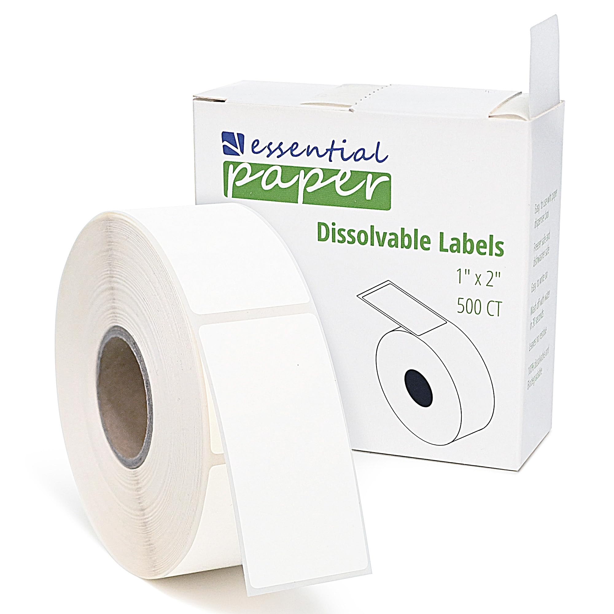 ESSENTIAL 500 Dissolvable Food Labels - 1 x 2 Inch Blank White Canning Labels for Food Storage, Mason Jars & Freezer Containers (1 Roll/500 Labels) - Perfect for Meal Prep, Pantry Organization & Home Canning