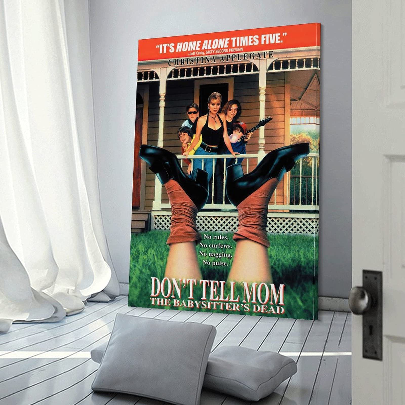 JKLMN Horror Movie Poster - Don't Tell Mom The Babysitter's Dead Wall Art - 08x12inch(20x30cm) Canvas Painting for Living Room & Bedroom Decor - Perfect for Halloween, Movie Themed Rooms & Gift Giving