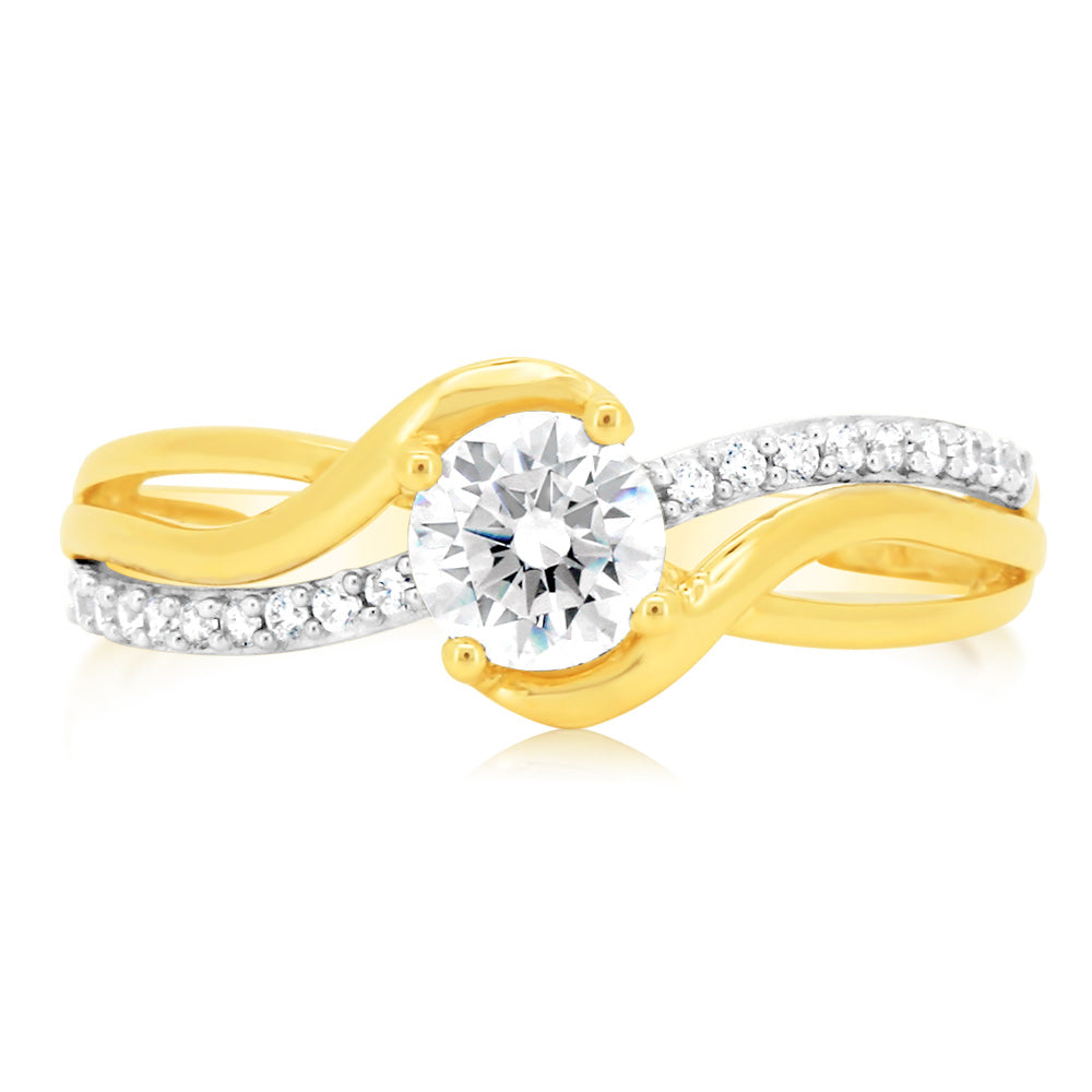 9ct Yellow Gold 19 Cubic Zirconia Ring for Women - Elegant Fashion Jewelry Gift for Anniversary, Engagement & Special Occasions