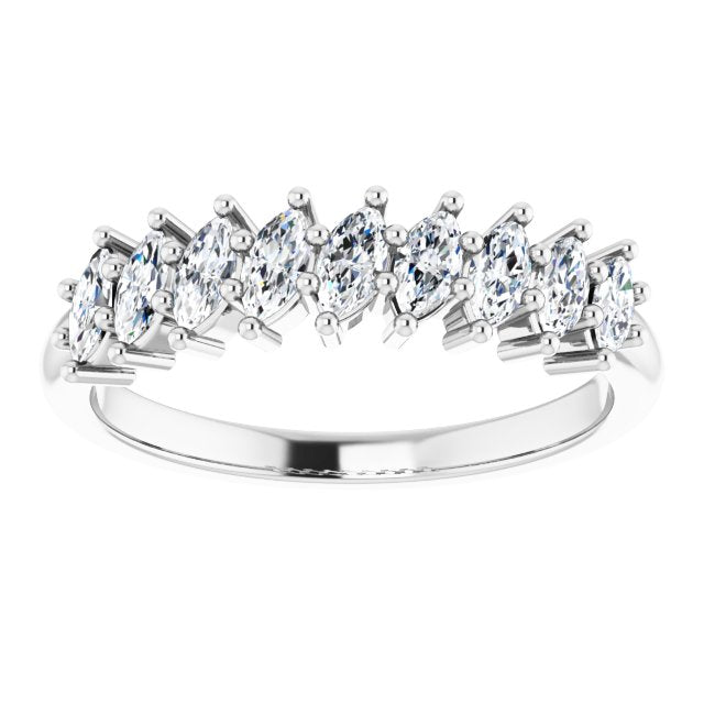 0.90 Carat Marquise Cut Diamond Wedding Band - 9 Stone Anniversary Ring for Women - Perfect for Bridal, Engagement & Special Occasions