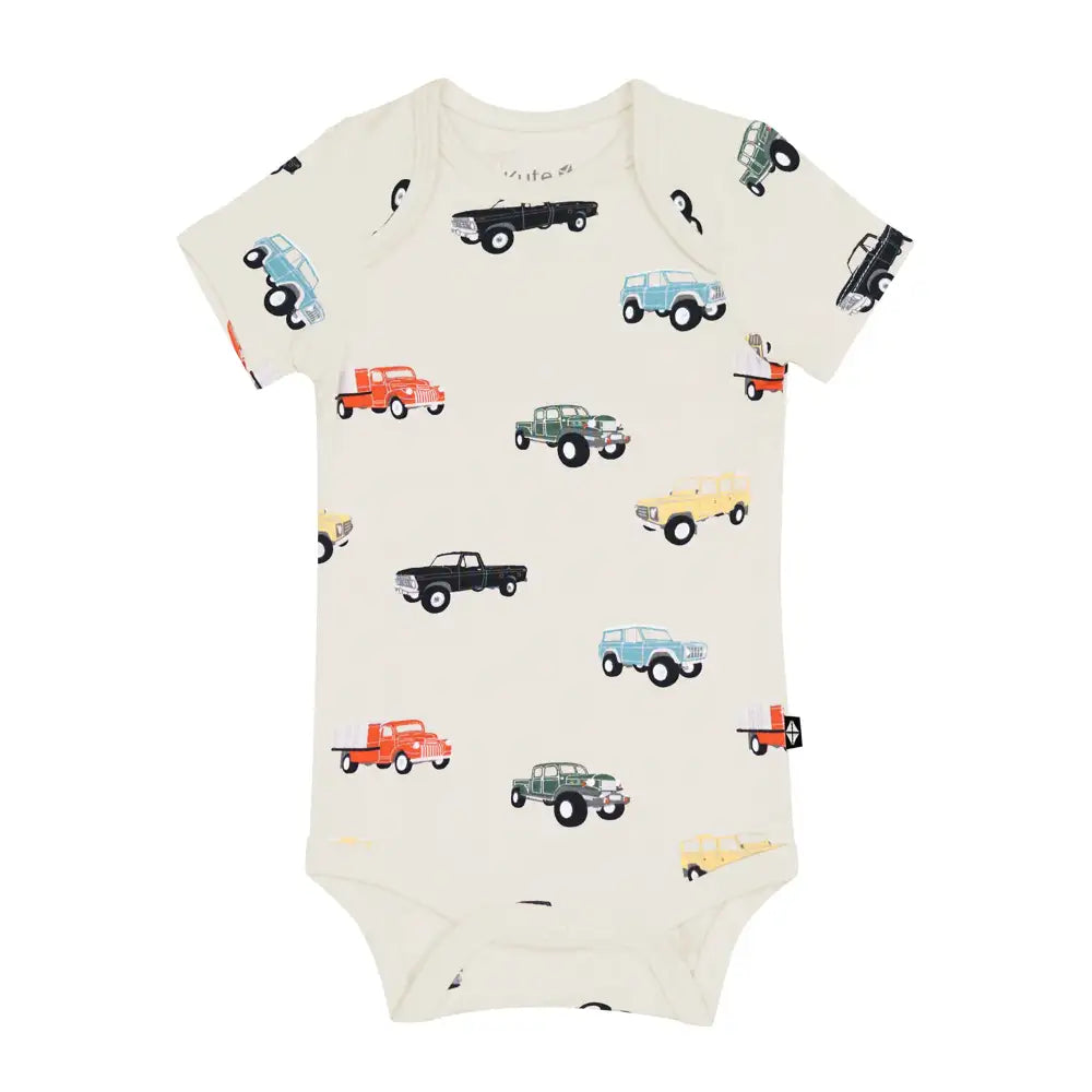 Kyte Baby Vintage Truck Short Sleeve Bodysuit - Soft Organic Cotton Baby Onesie for Boys & Girls | Perfect for Playdates, Daycare & Family Outings