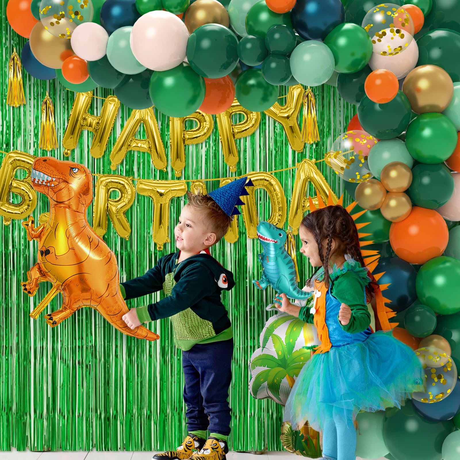 Dinosaur Birthday Party Decorations Kit - 113pcs Dino Themed Party Supplies with Balloons, Happy Birthday Banner & Backdrop for Boys Kids Baby Shower - Perfect for Jurassic Themed Birthday Parties & Dinosaur Lover Events