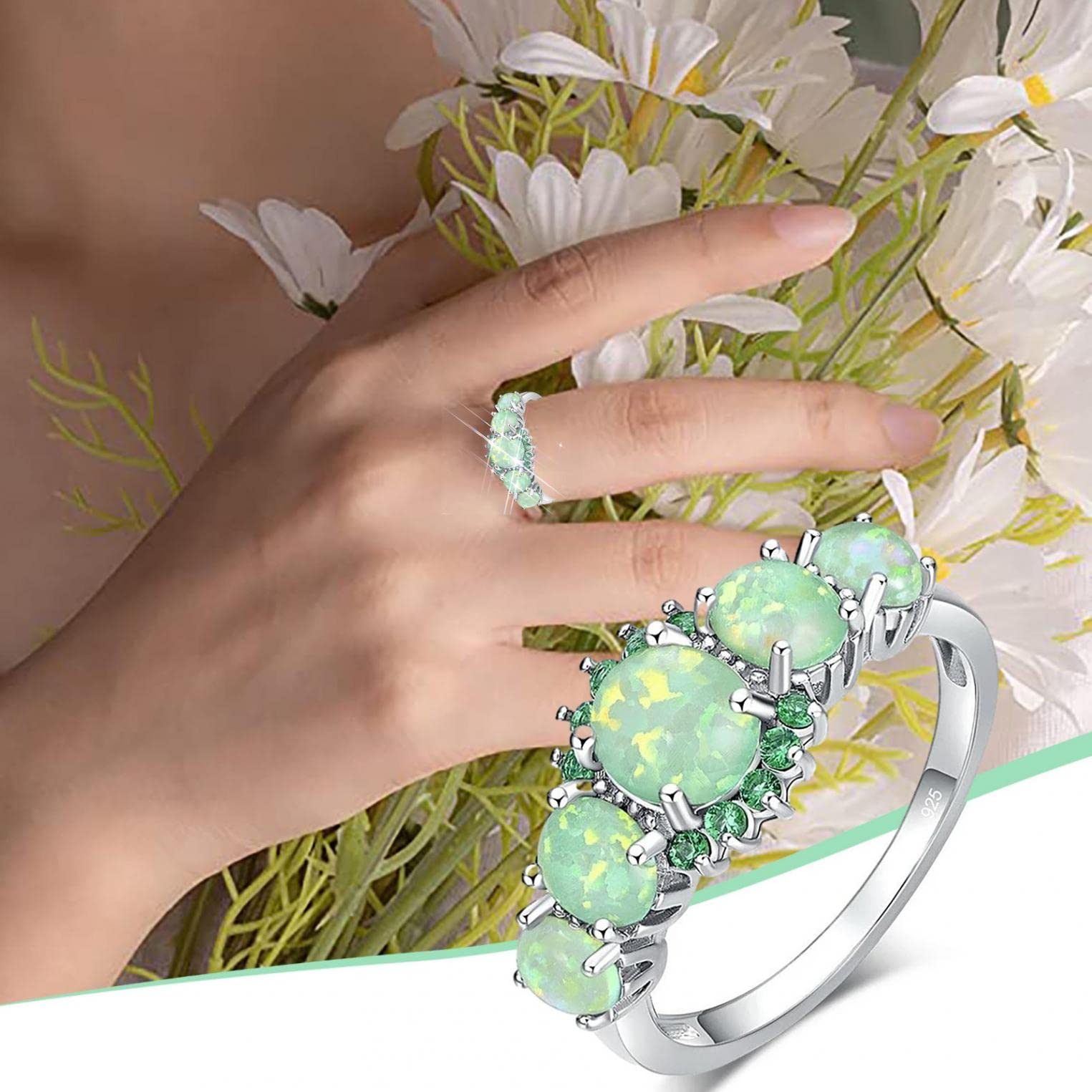 Mllkcao 925 Silver Plated Green Fire Opal Ring for Women - Elegant Gemstone Jewelry Gift for Birthday, Anniversary & Special Occasions