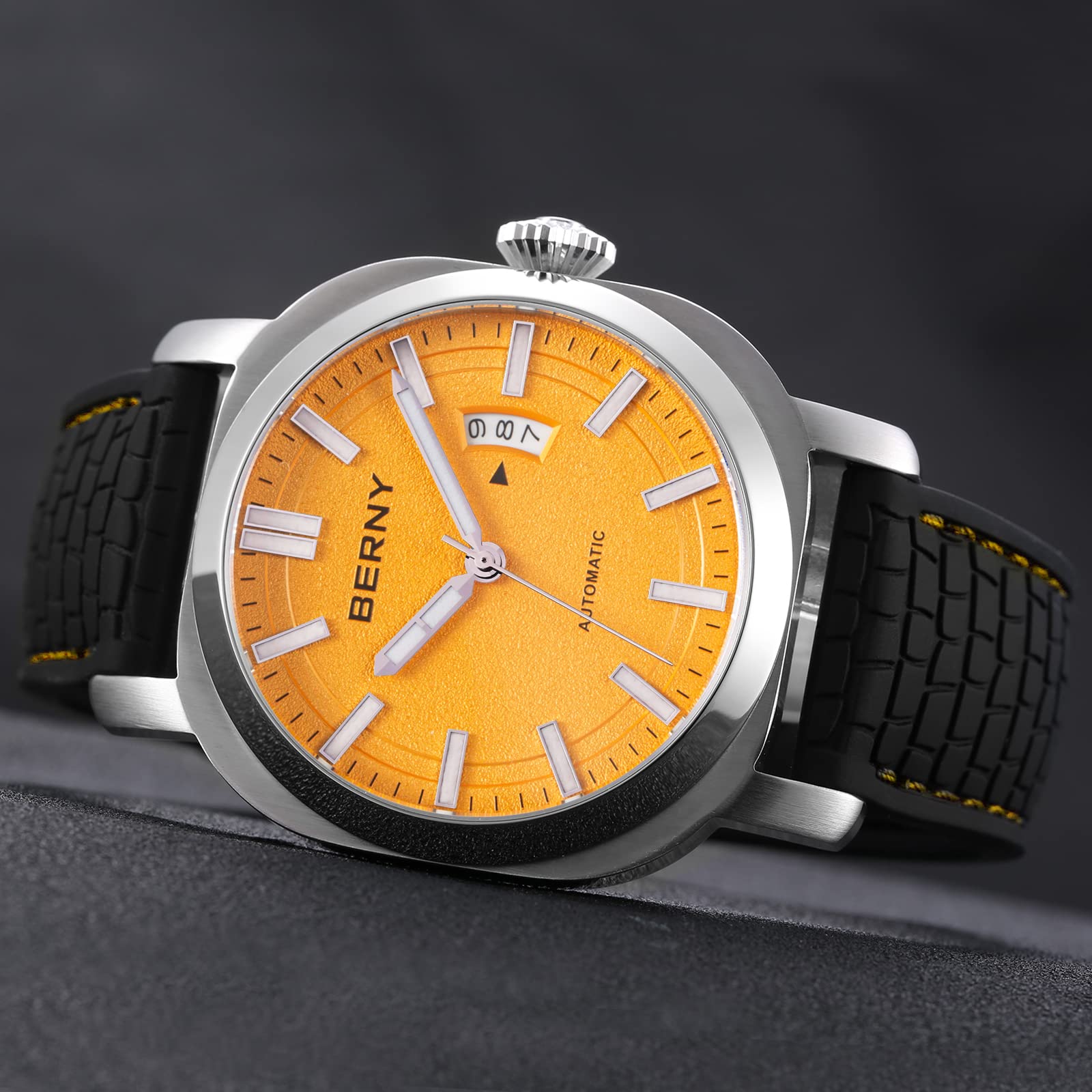 BERNY Men's Japanese Automatic Self-Winding Mechanical Watch - 10ATM Waterproof, Sapphire Crystal Scratch-Resistant, Super Luminous with Date Display (No Battery Needed) - Perfect for Business, Formal Occasions & Everyday Wear