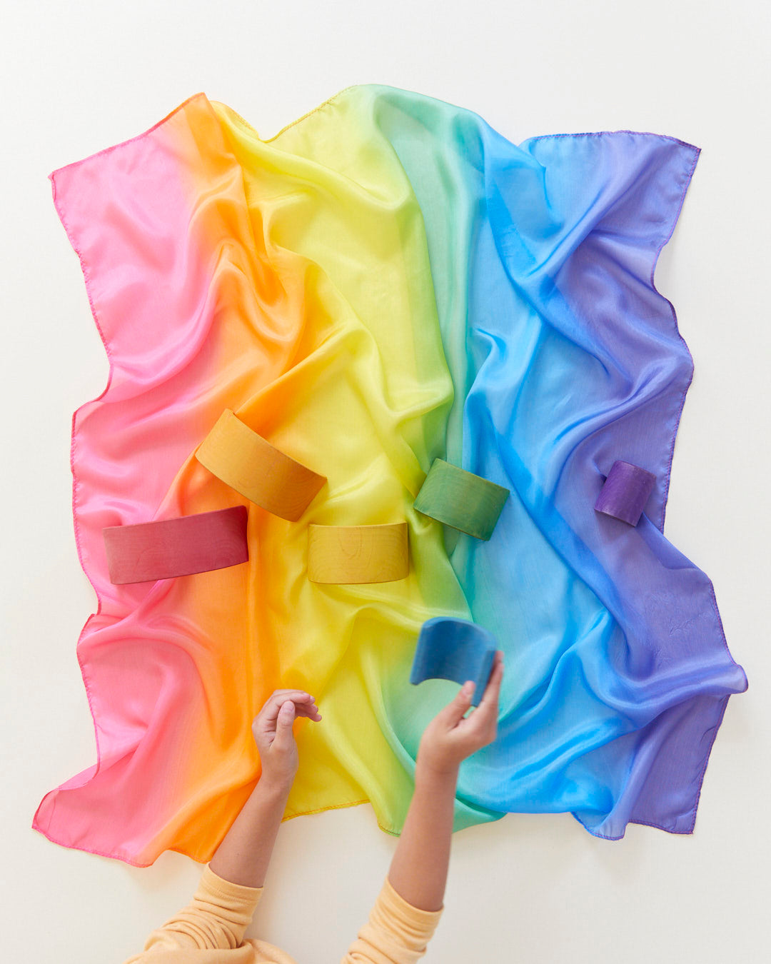 Hand Painted Enchanted Playsilk Set for Kids - 5 Piece Rainbow Silk Scarves for Imaginative Play, Dress Up & Waldorf Education - Perfect for Pretend Play, Storytelling & Sensory Development
