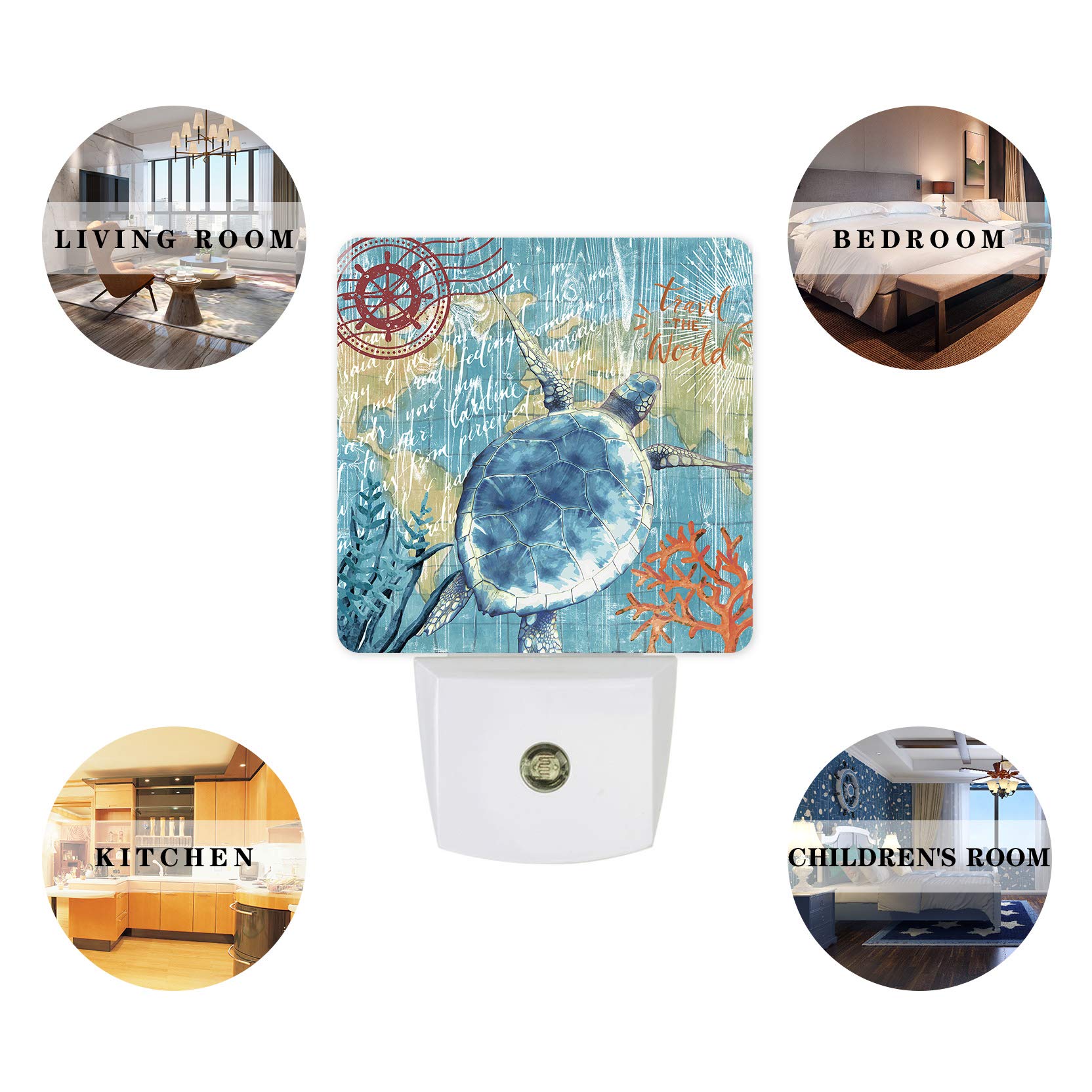 LED Night Light with Auto Sensor - Sea Turtle Plug-in Lamp for Bedroom, Hallway Decor