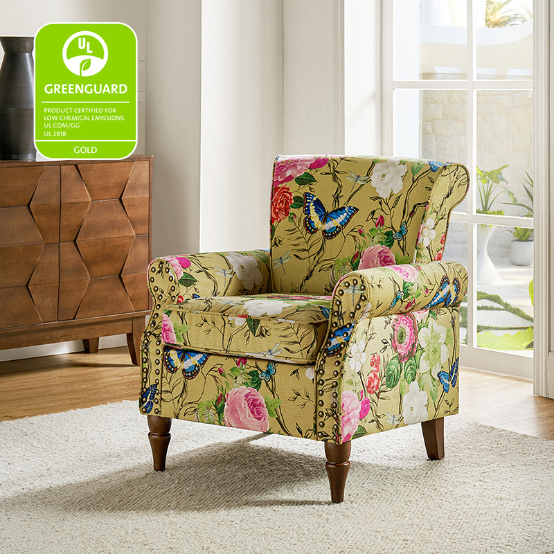 Artemisa Modern Floral Pattern Upholstered Armchair - Comfortable Living Room Accent Chair for Home Office & Lounge Decor