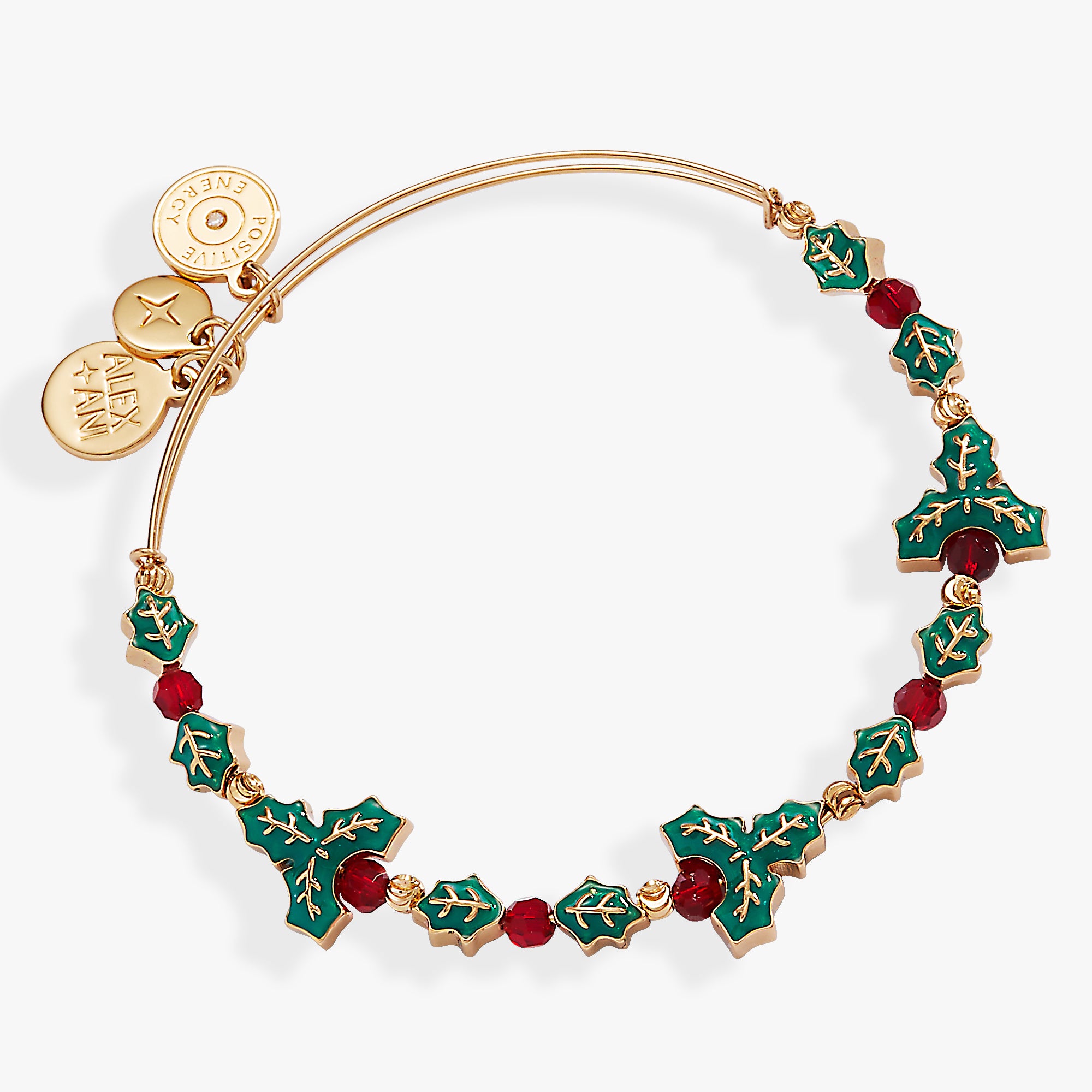 Holiday Holly Beaded Bangle Bracelet - Christmas Party Jewelry for Women - Perfect for Festive Gatherings & Gift Giving