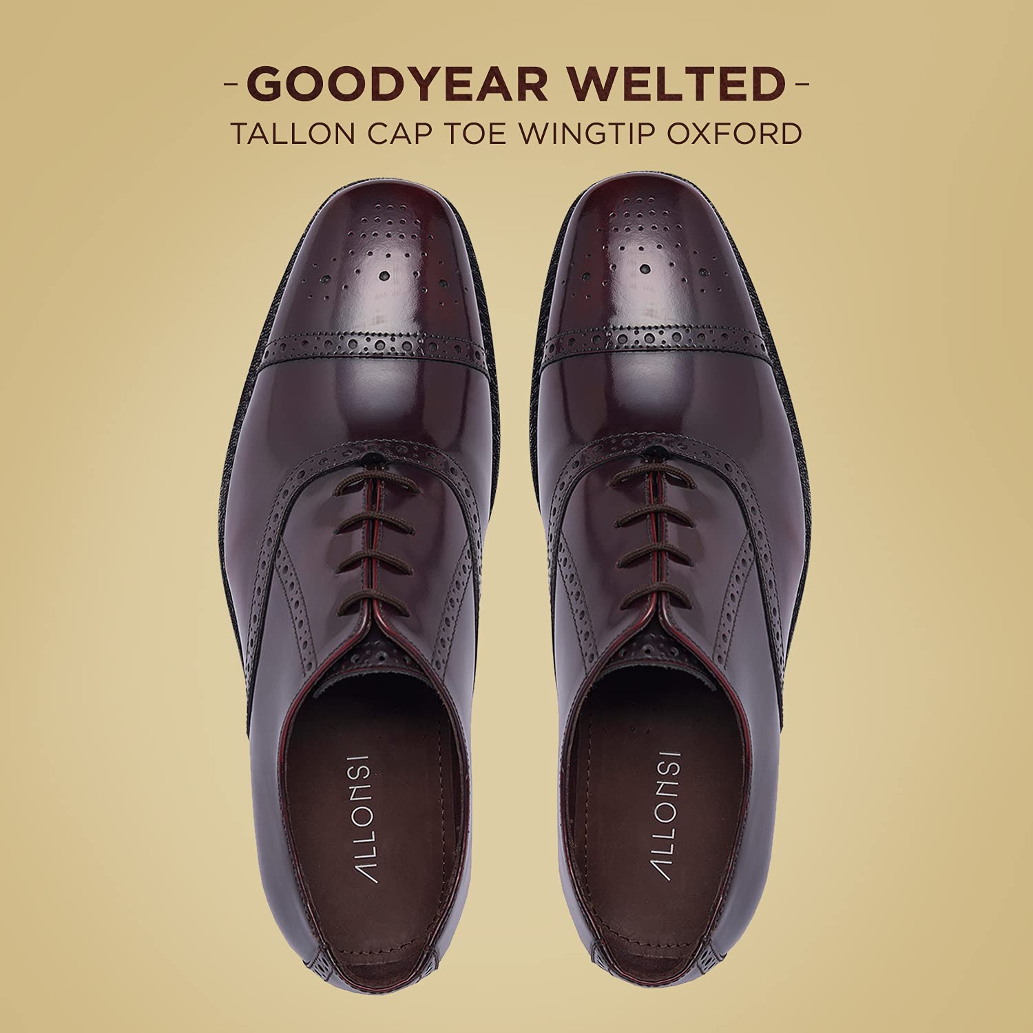Tallon Men's Genuine Leather Wingtip Oxford Dress Shoes | Goodyear Welted Formal Shoes for Wedding & Business | Comfortable Handcrafted Luxury Leather Sole Dress Shoes | Perfect for Office, Ceremonies & Special Occasions
