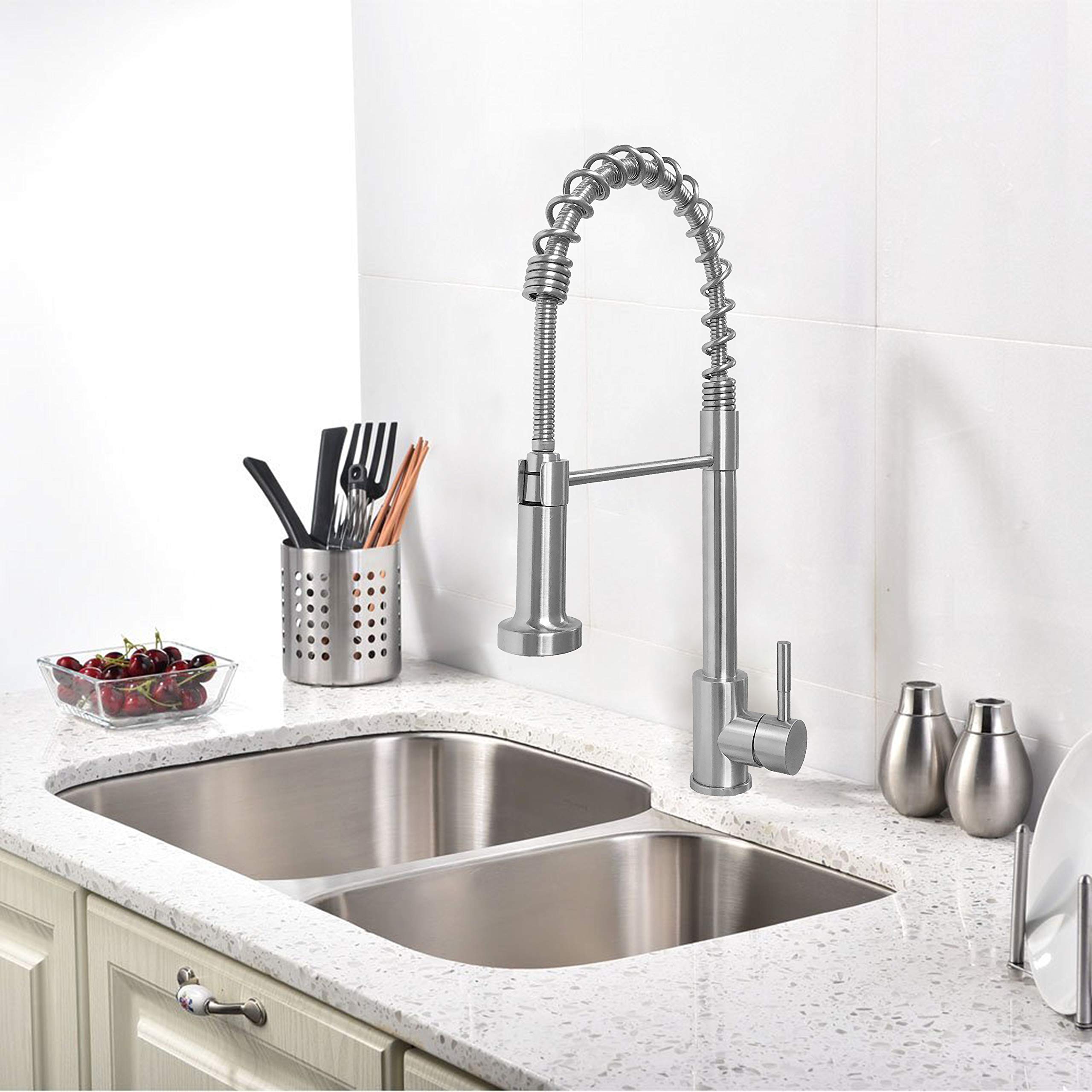Wasserman S1500123 Stainless Steel Single Handle Pull Down Sprayer Kitchen Sink Faucet - Perfect for Modern Home, Restaurant & Commercial Use
