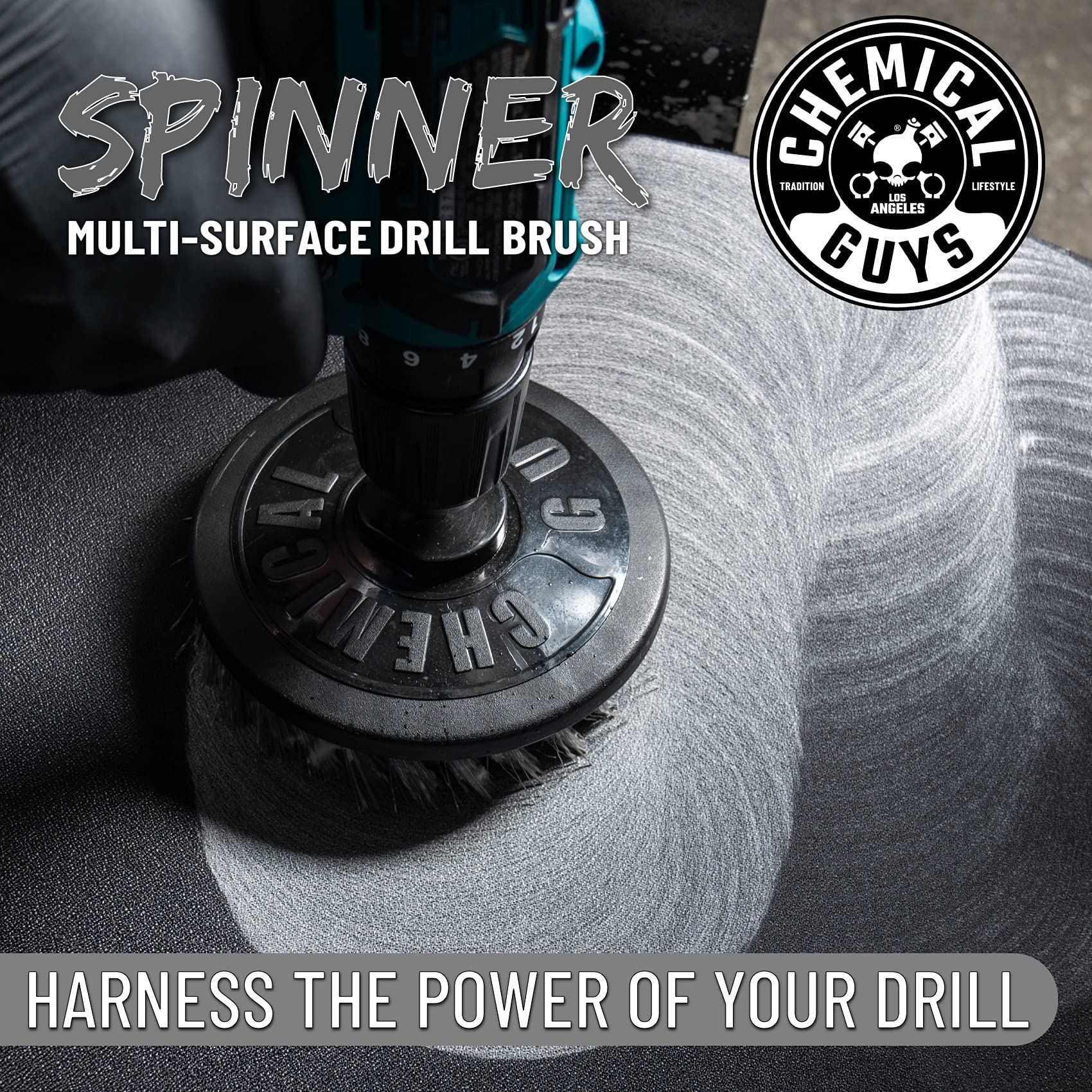 Chemical Guys ACC506 Light Duty Spinner Multi-Surface Drill Brush Attachment - Power Scrubber for Stains & Gentle Cleaning on Upholstery, Fabric, Carpet (Fits Any Standard Drill) - Perfect for Car Detailing, Home Cleaning & DIY Projects