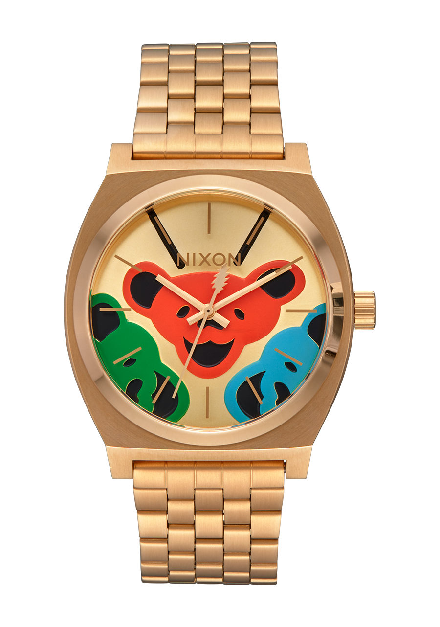 Grateful Dead Time Teller Watch - All Gold with Bear Faces Design | Vintage-Inspired Men's & Women's Wristwatch for Music Fans & Hippie Style Lovers