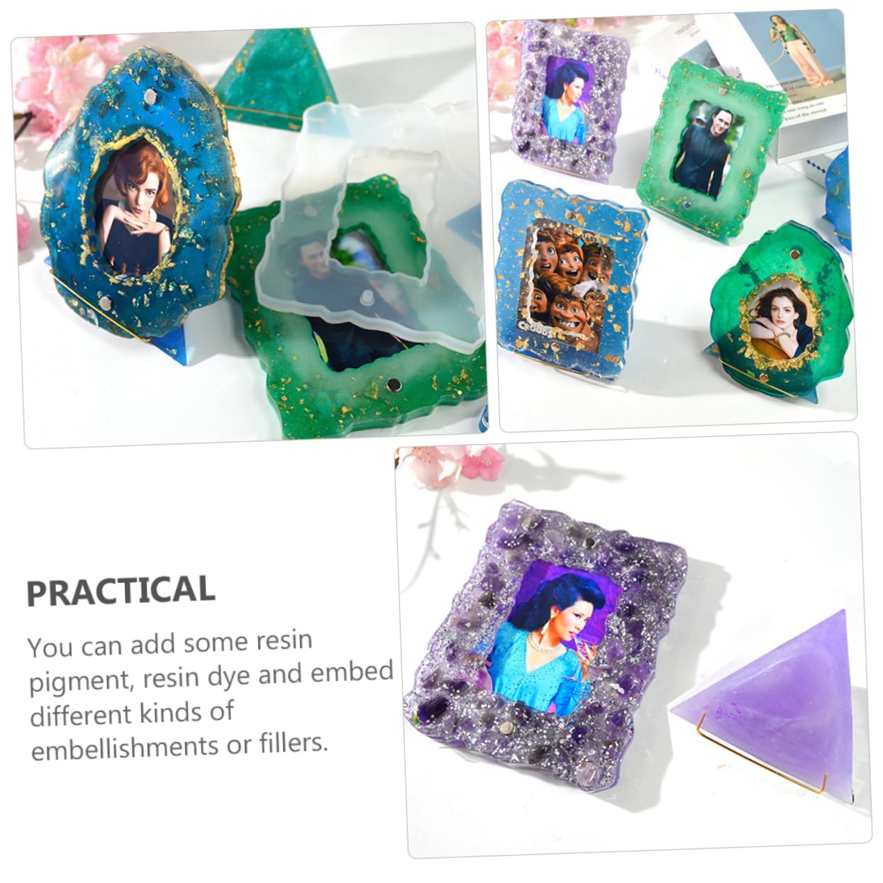 EXCEART 1-Piece Silicone Photo Frame Mold for Resin Epoxy DIY - Crystal Jewelry Making, Triangle Casting White Frame - Perfect for Home Decor, Wedding Favors, and Handmade Gift Projects