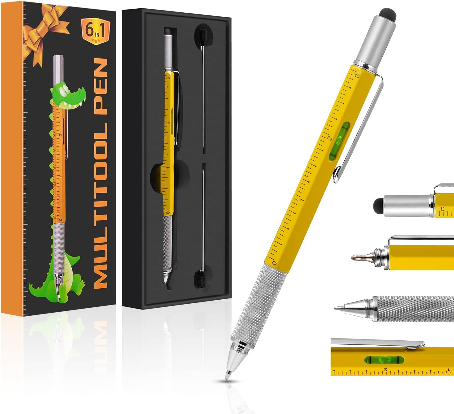 6-in-1 Multitool Pen with Stylus, Ruler, Level & Screwdriver - Includes 2 Refills - Durable Aluminum Construction - Perfect for Office, Construction, DIY & Everyday Carry (EDC)